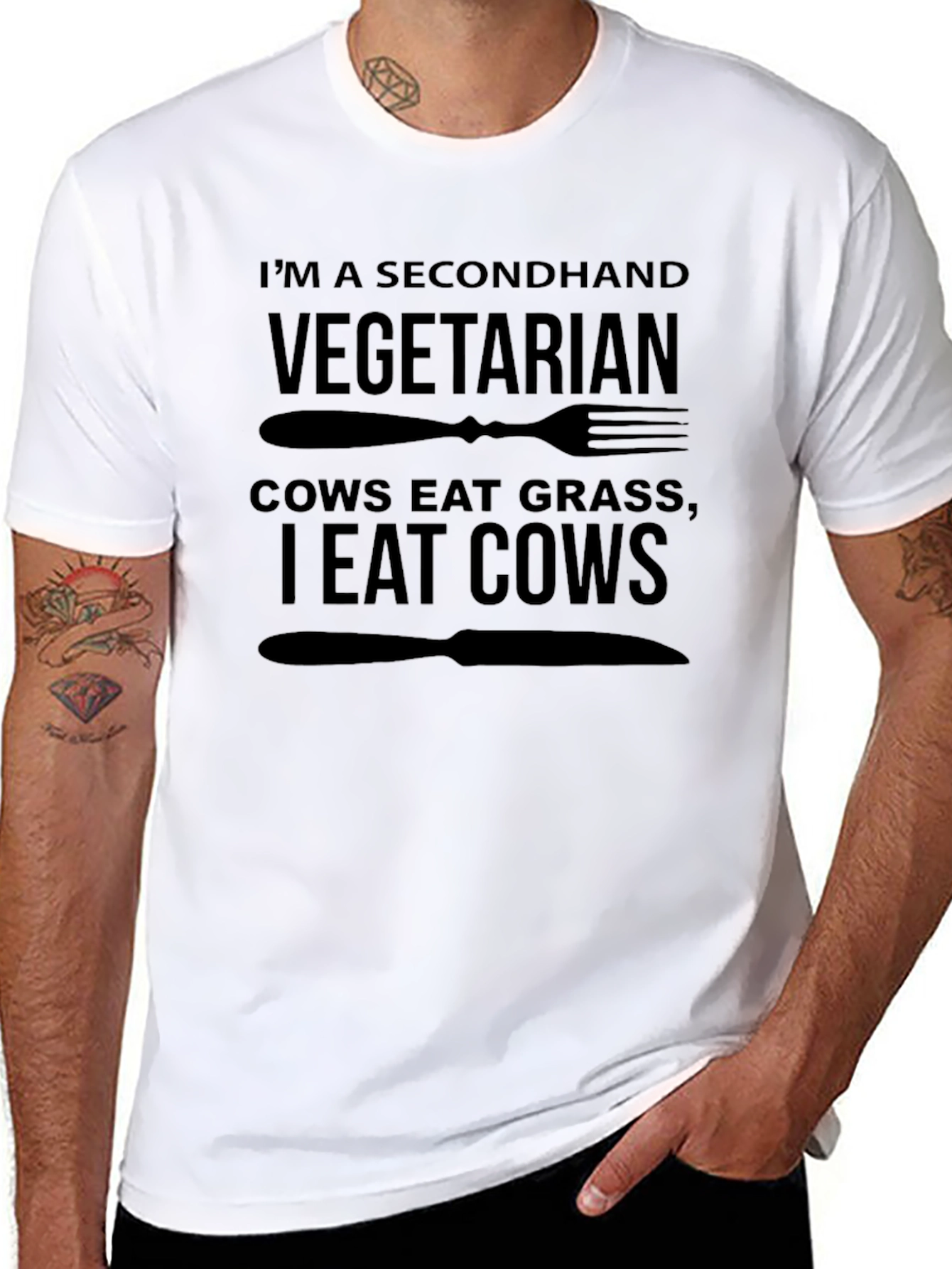 Camiseta Negra Vegetariano de Segunda Mano para Hombre