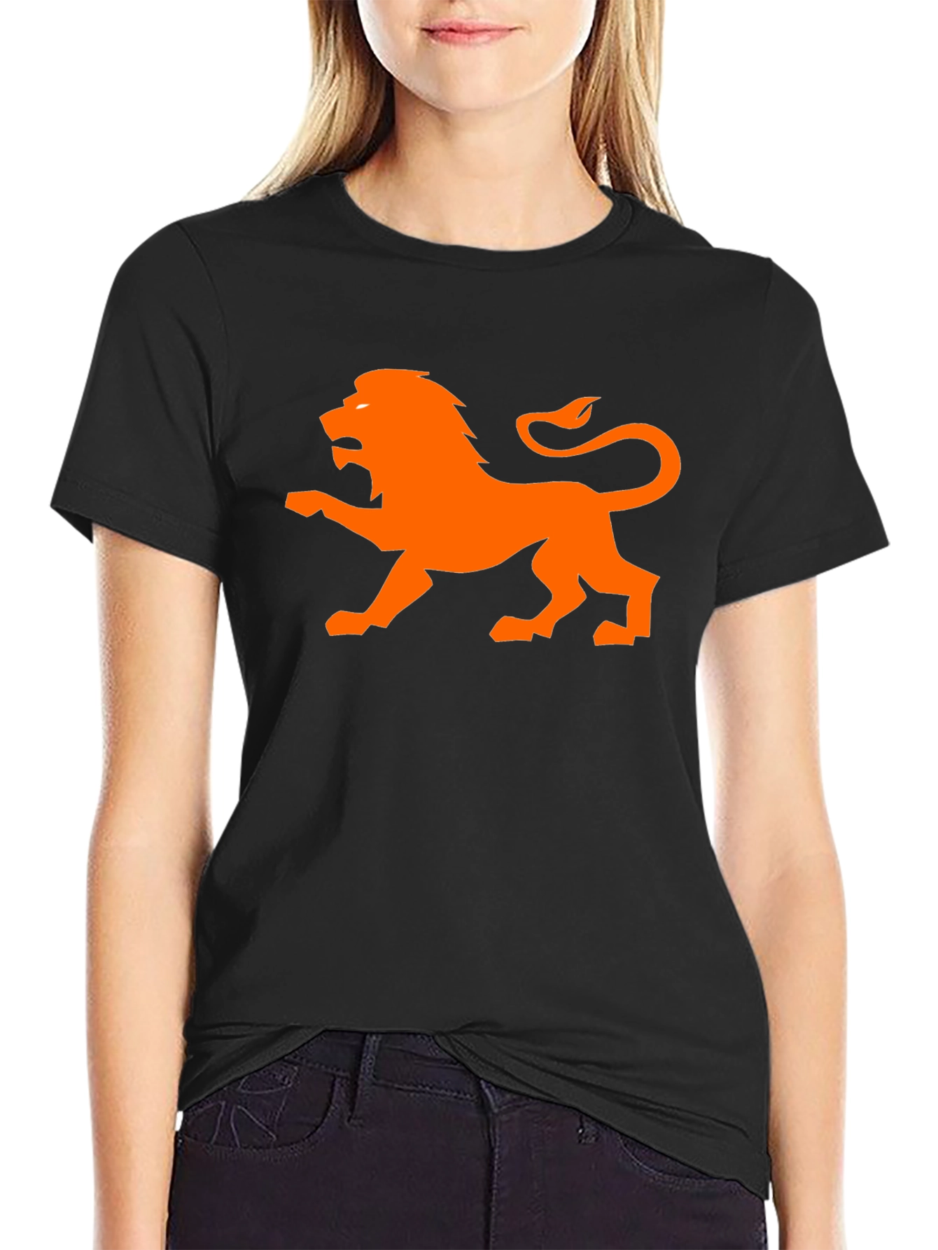 Camiseta Negra con León Naranja