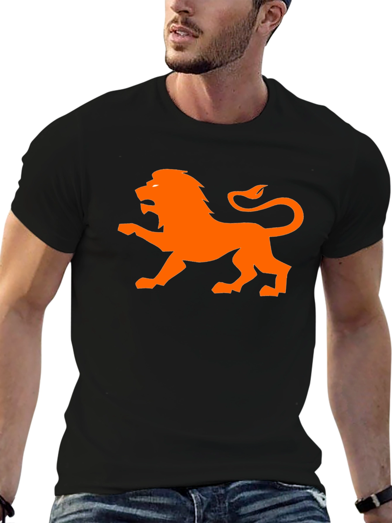 Camiseta Negra con León Naranja