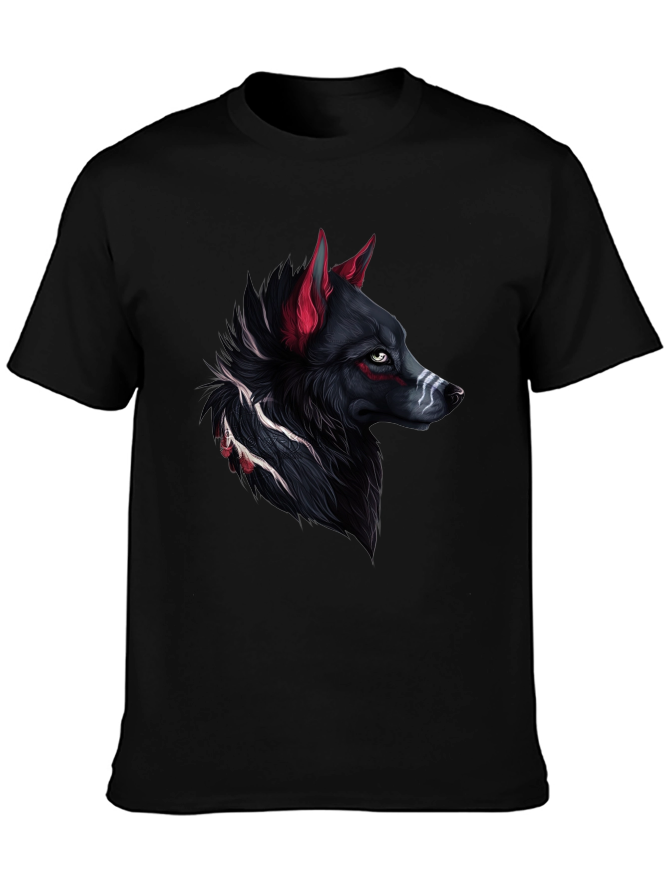 Camiseta Negra con Diseño de Lobo Tribal