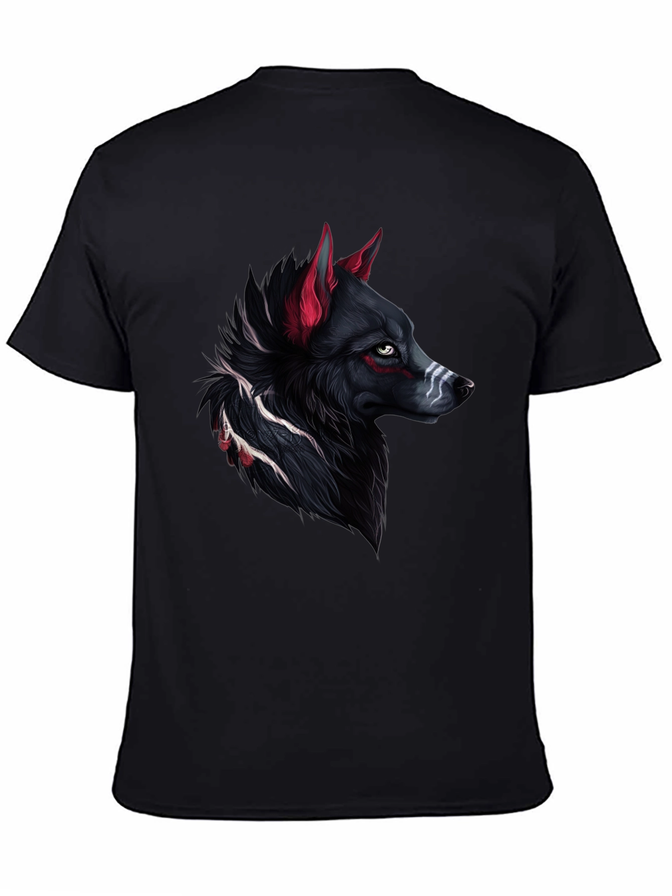 Camiseta Negra con Diseño de Lobo Tribal
