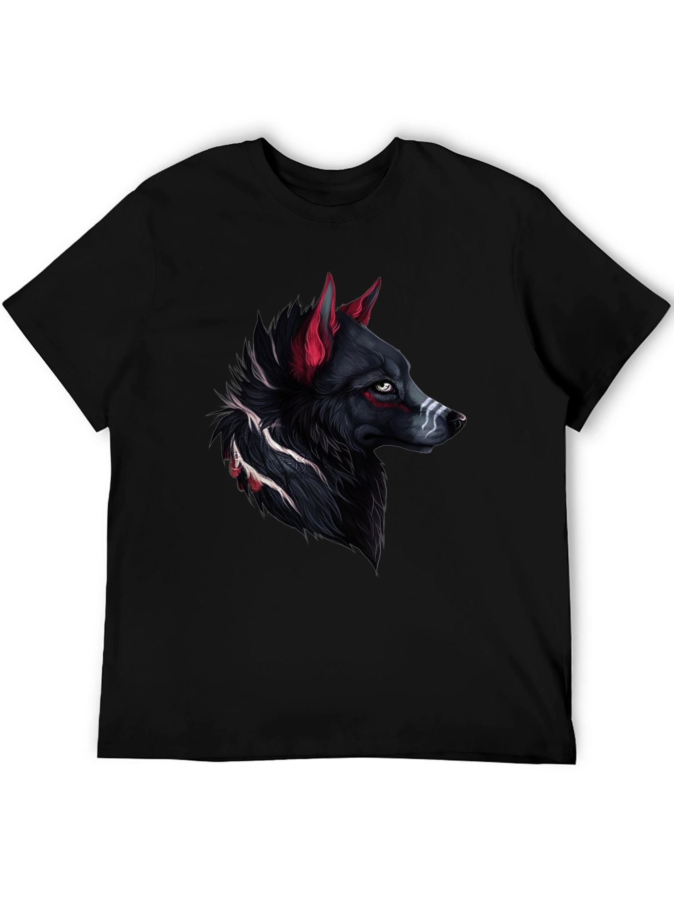 Camiseta Negra con Diseño de Lobo Tribal