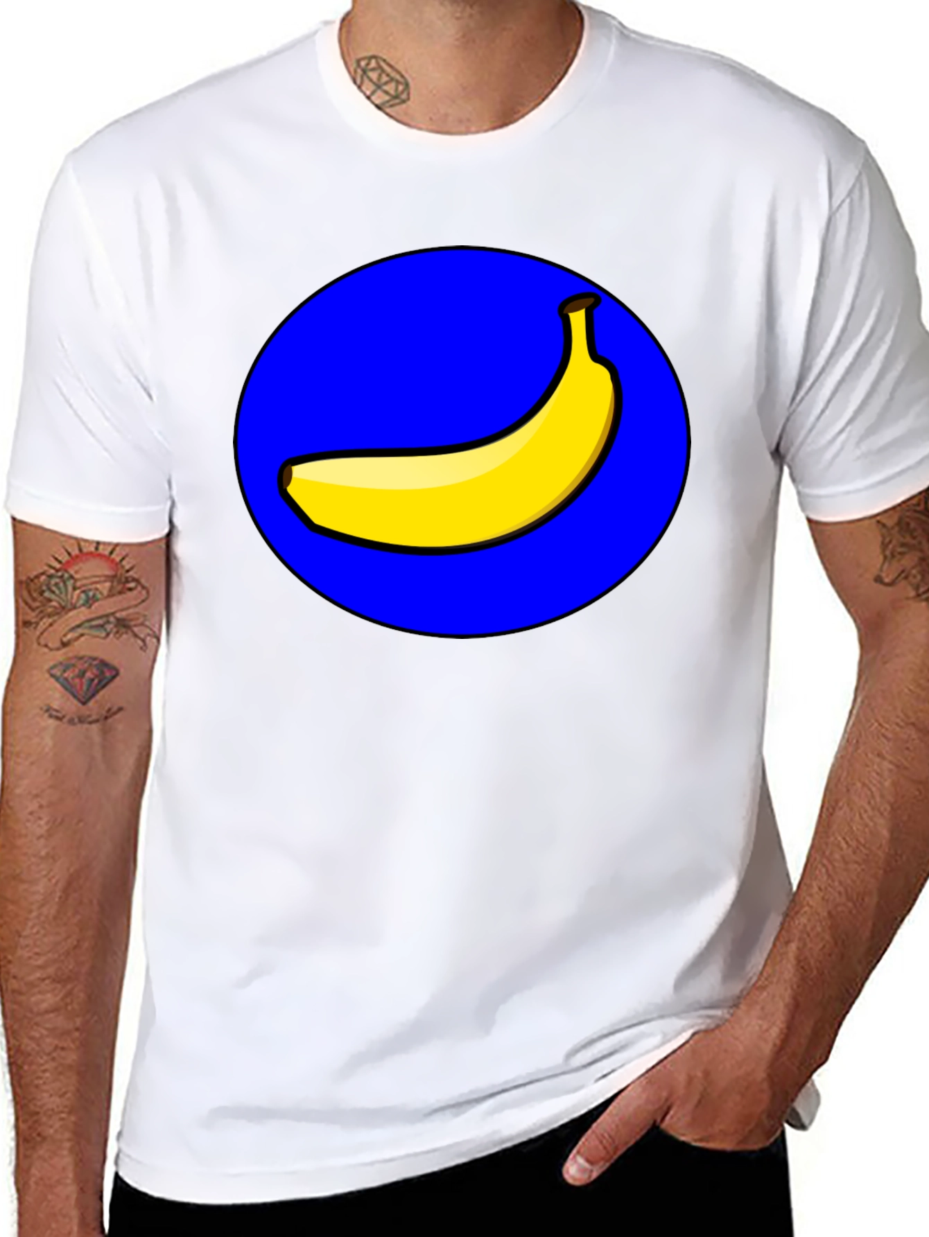 Camiseta Negra Hombre: Diseño Banana en Círculo Azul