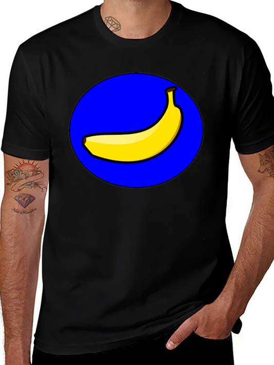Camiseta Negra Hombre: Diseño Banana en Círculo Azul