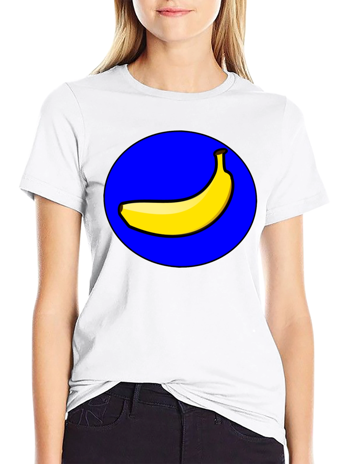 Camiseta Negra Hombre: Diseño Banana en Círculo Azul