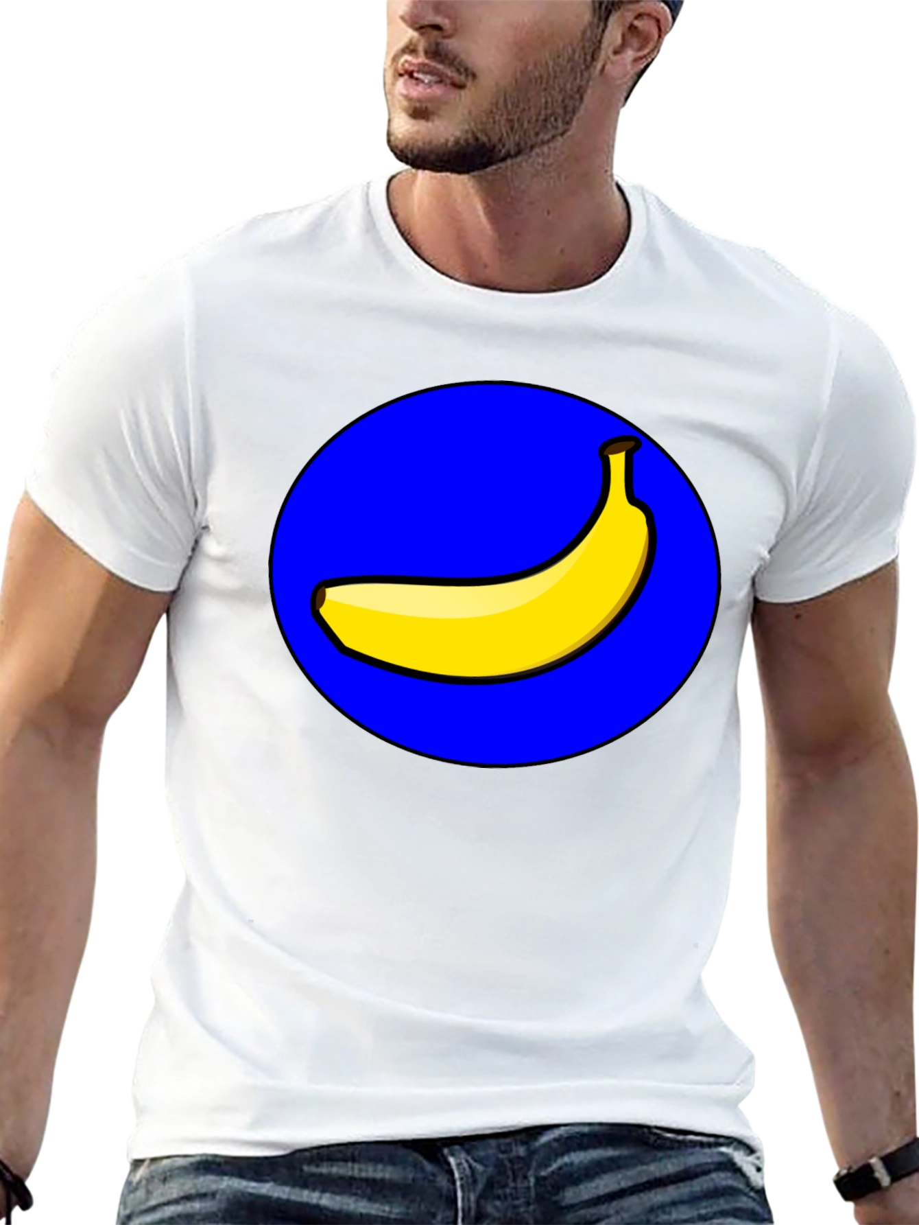 Camiseta Negra Hombre: Diseño Banana en Círculo Azul