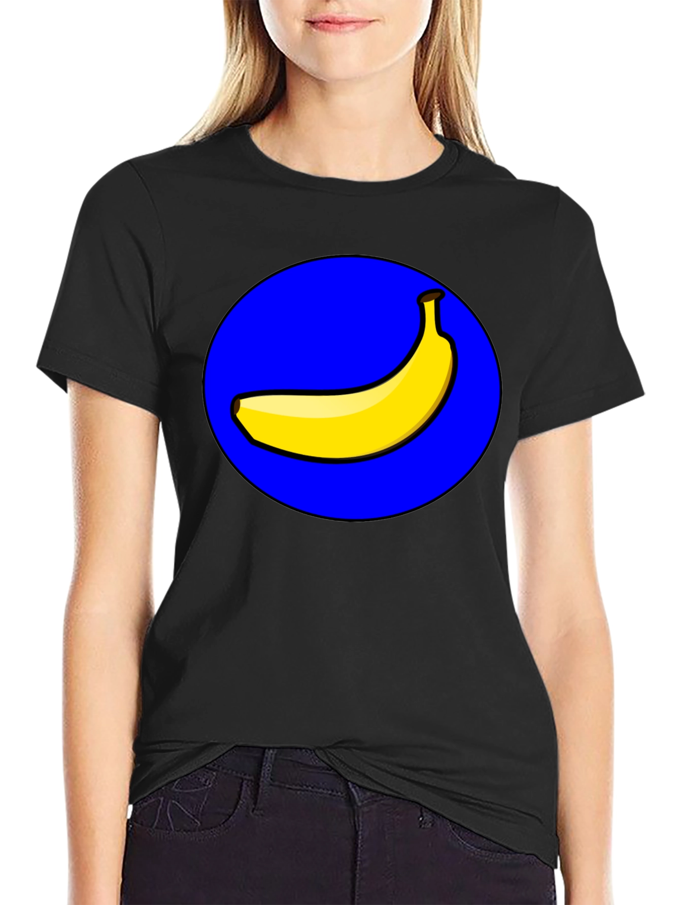 Camiseta Negra Hombre: Diseño Banana en Círculo Azul