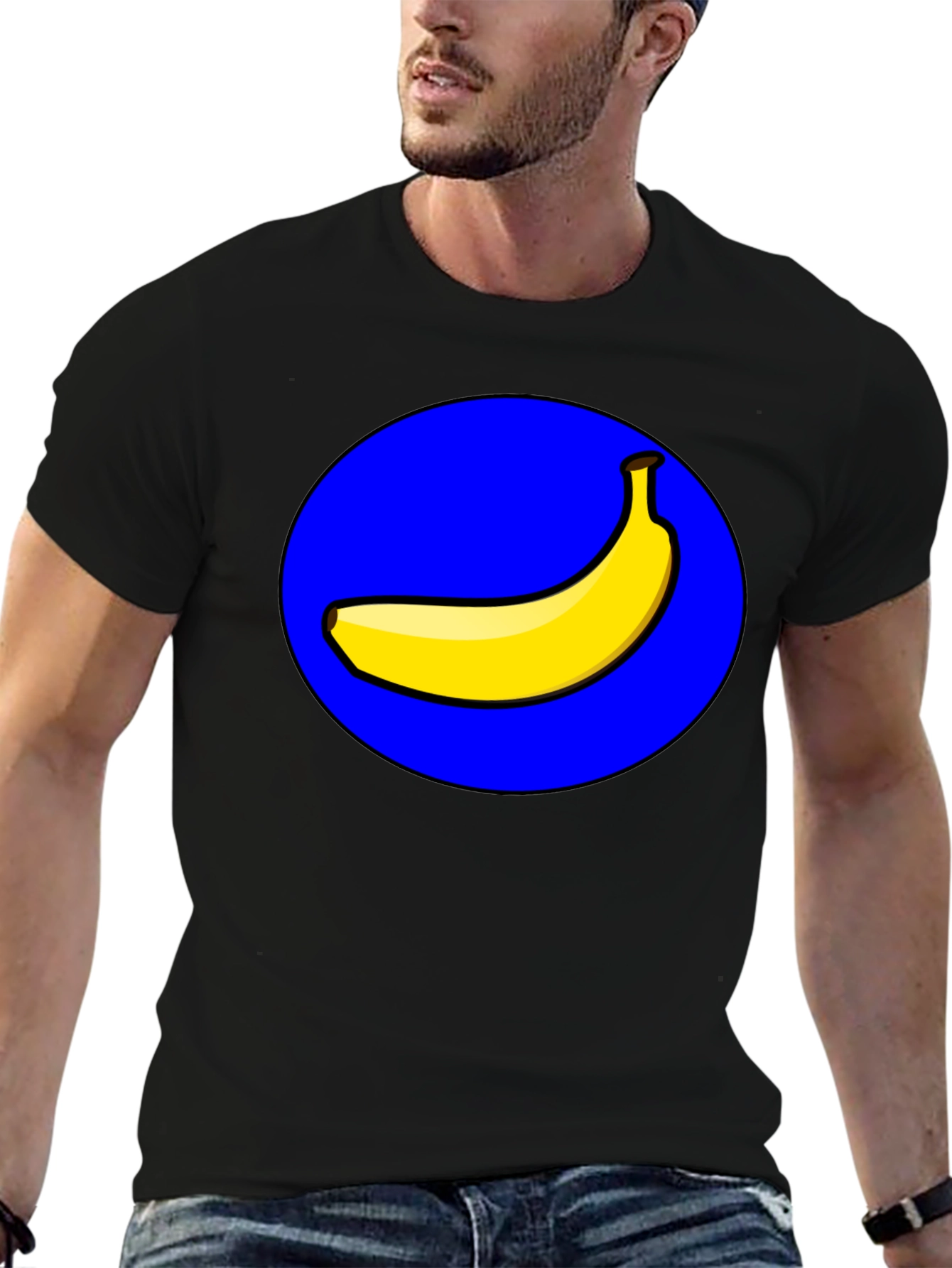 Camiseta Negra Hombre: Diseño Banana en Círculo Azul