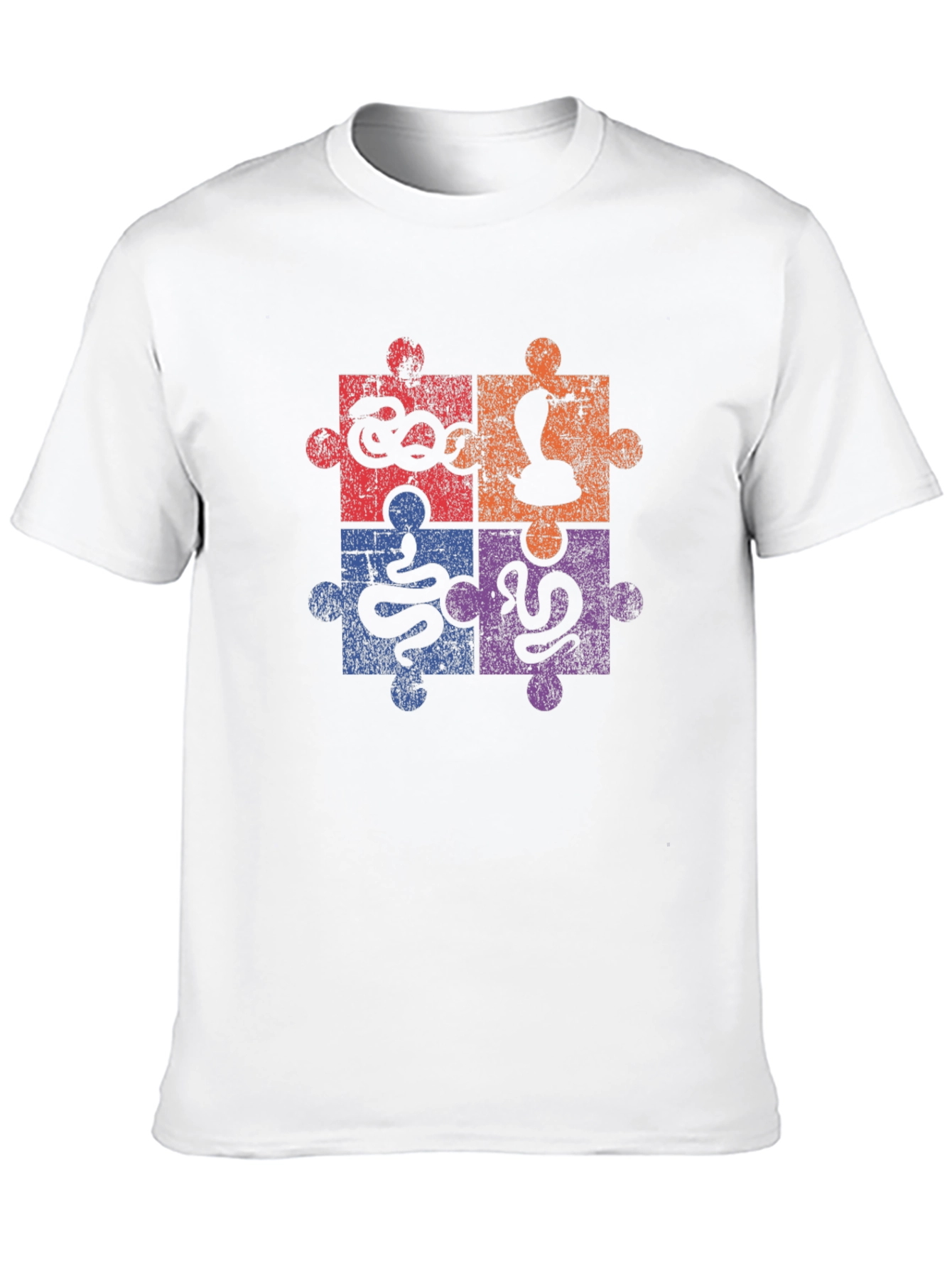 Camiseta Negra con Diseño de Rompecabezas de Serpientes