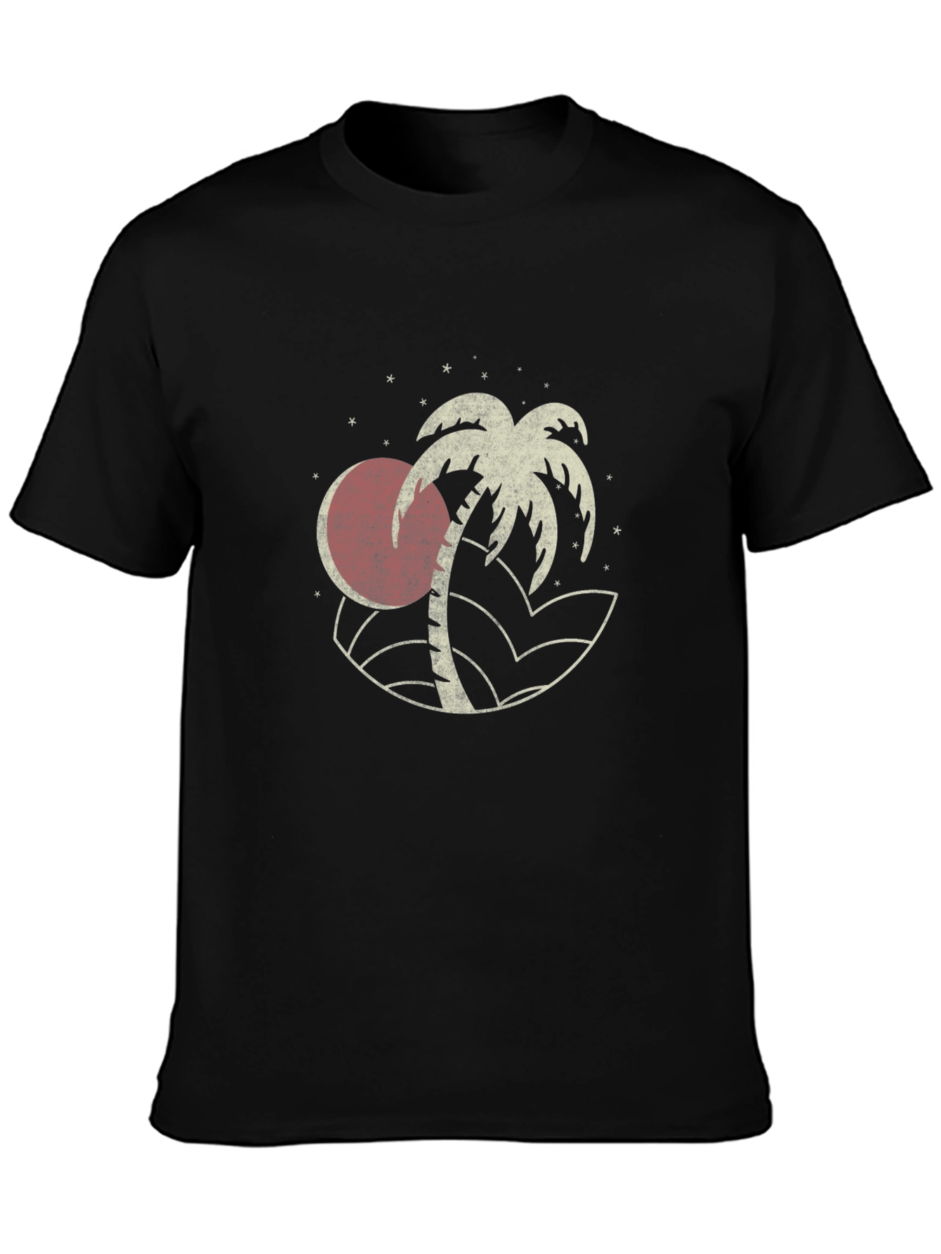 Camiseta Negra Estampada con Diseño Tropical Retro