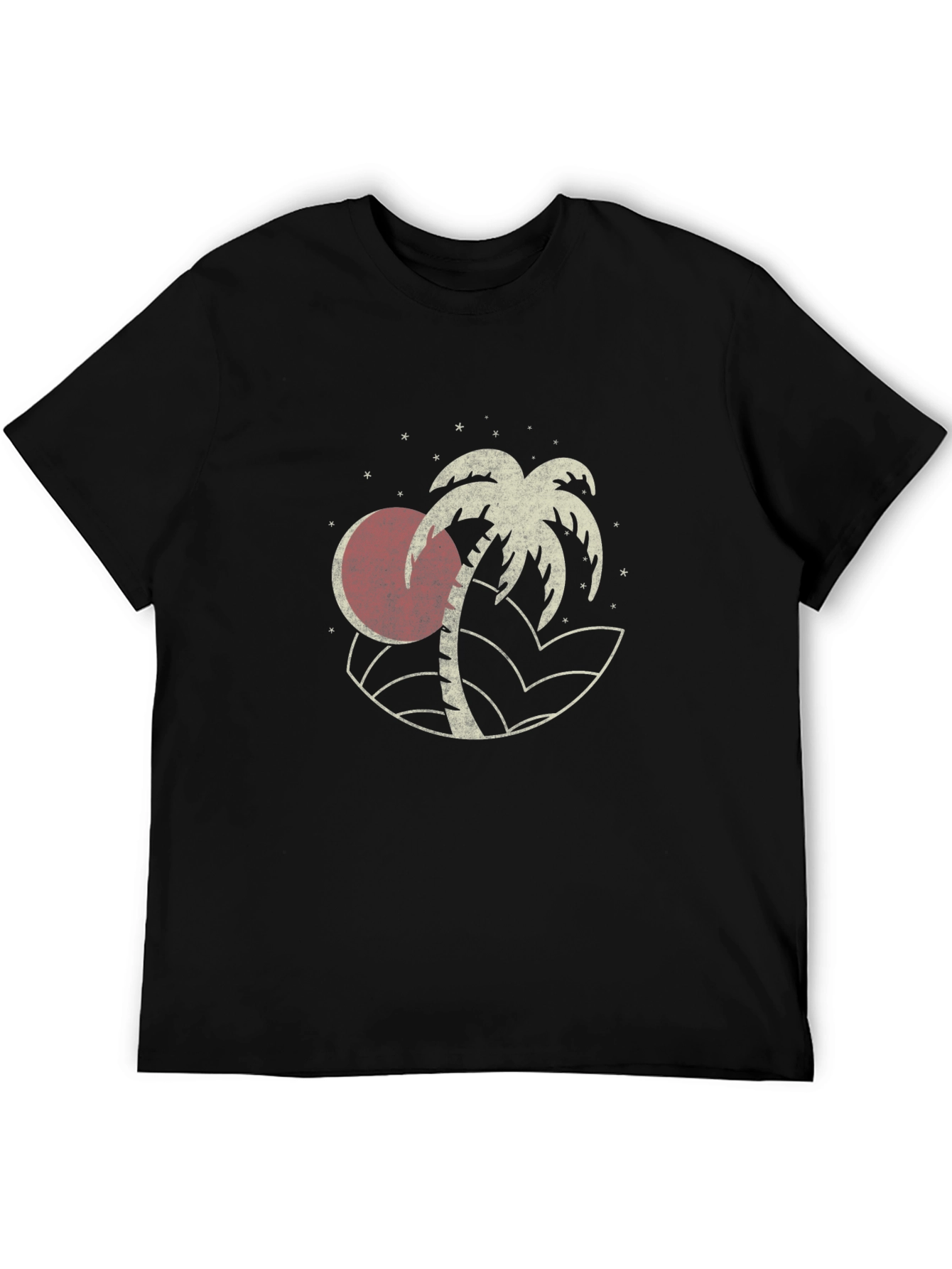 Camiseta Negra Estampada con Diseño Tropical Retro