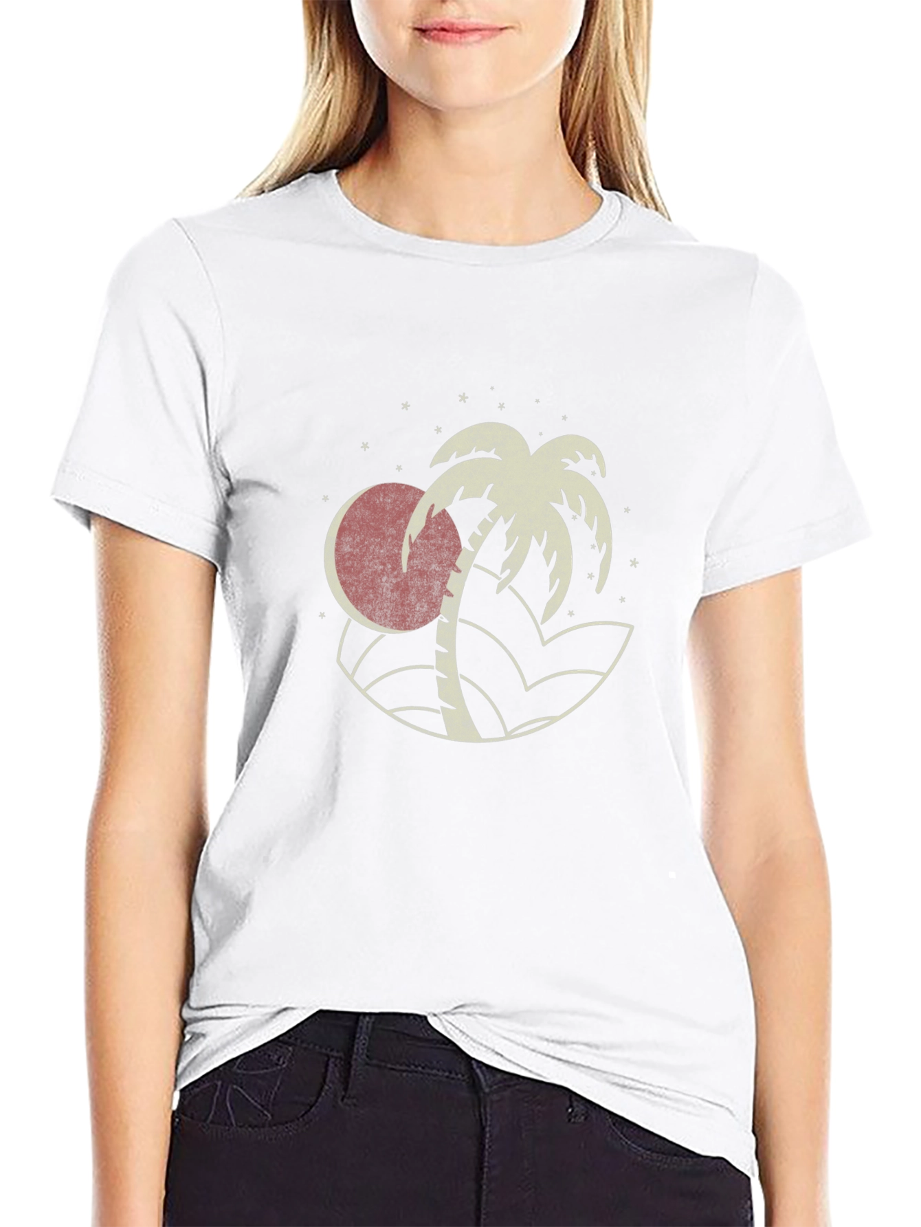 Camiseta Negra Estampada con Diseño Tropical Retro