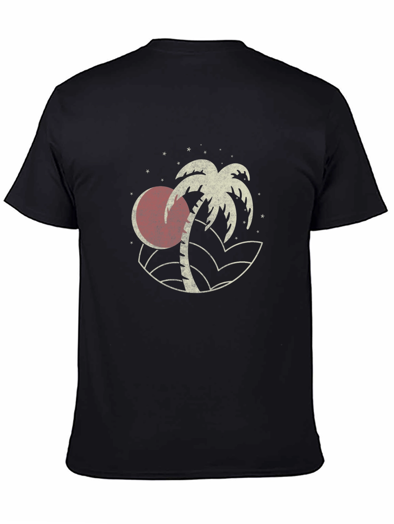 Camiseta Negra Estampada con Diseño Tropical Retro