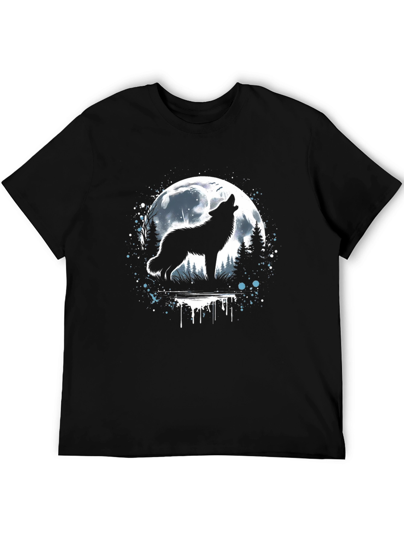Camiseta Hombre Lobo Aullando Luna Llena Negra