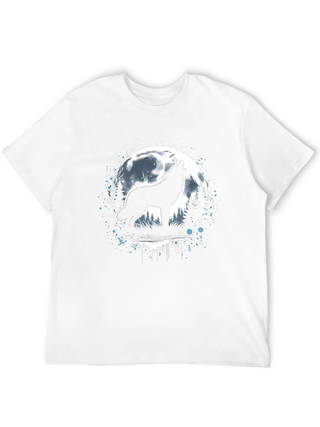 Camiseta Hombre Lobo Aullando Luna Llena Negra