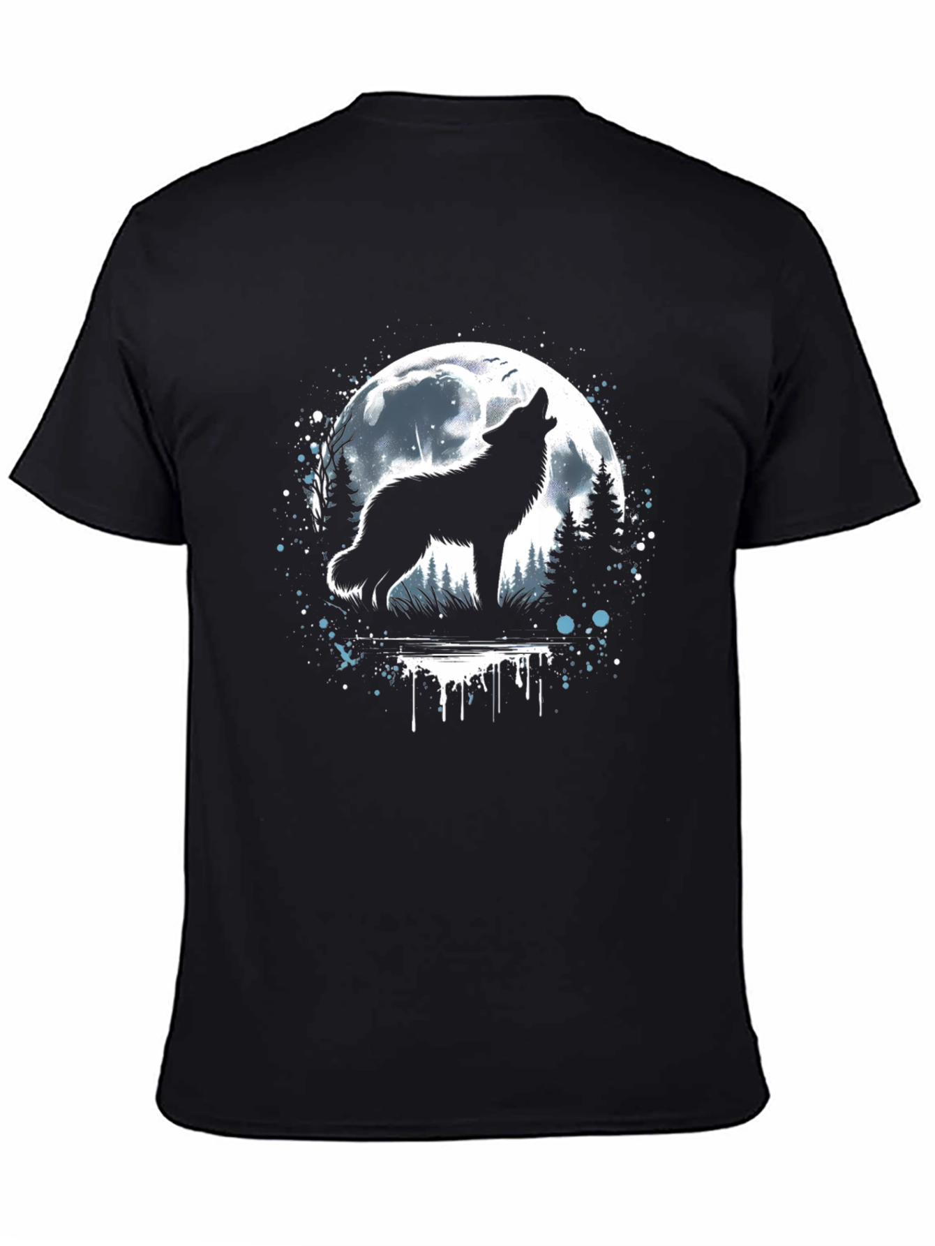 Camiseta Hombre Lobo Aullando Luna Llena Negra