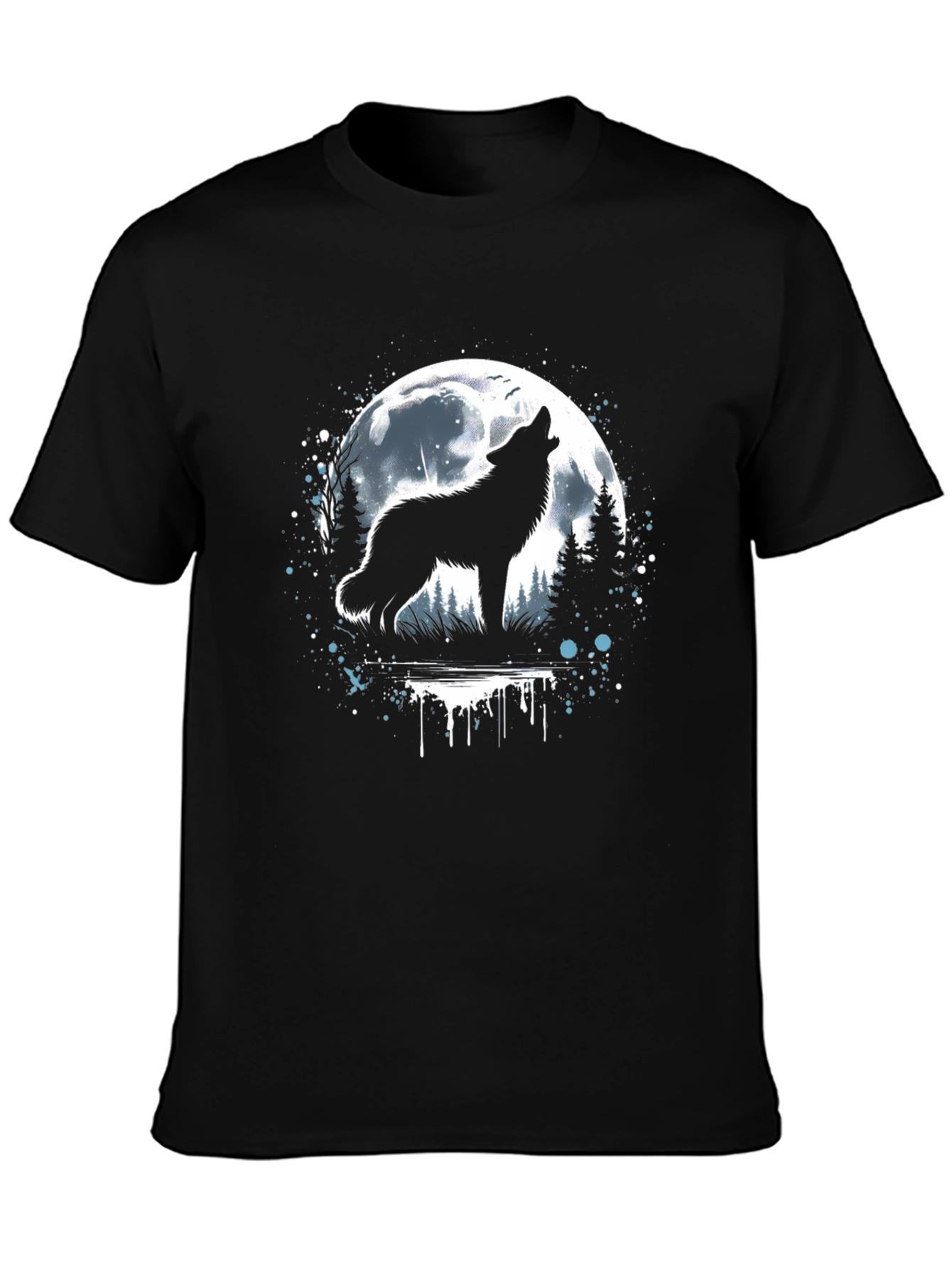 Camiseta Hombre Lobo Aullando Luna Llena Negra