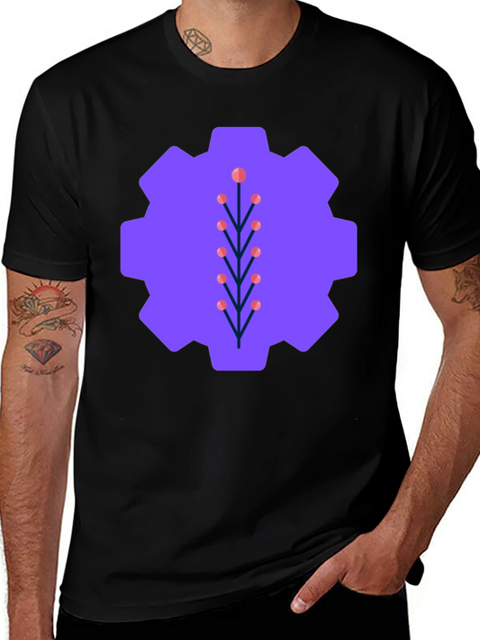 Camiseta Negra con Diseño de Engranaje Floral