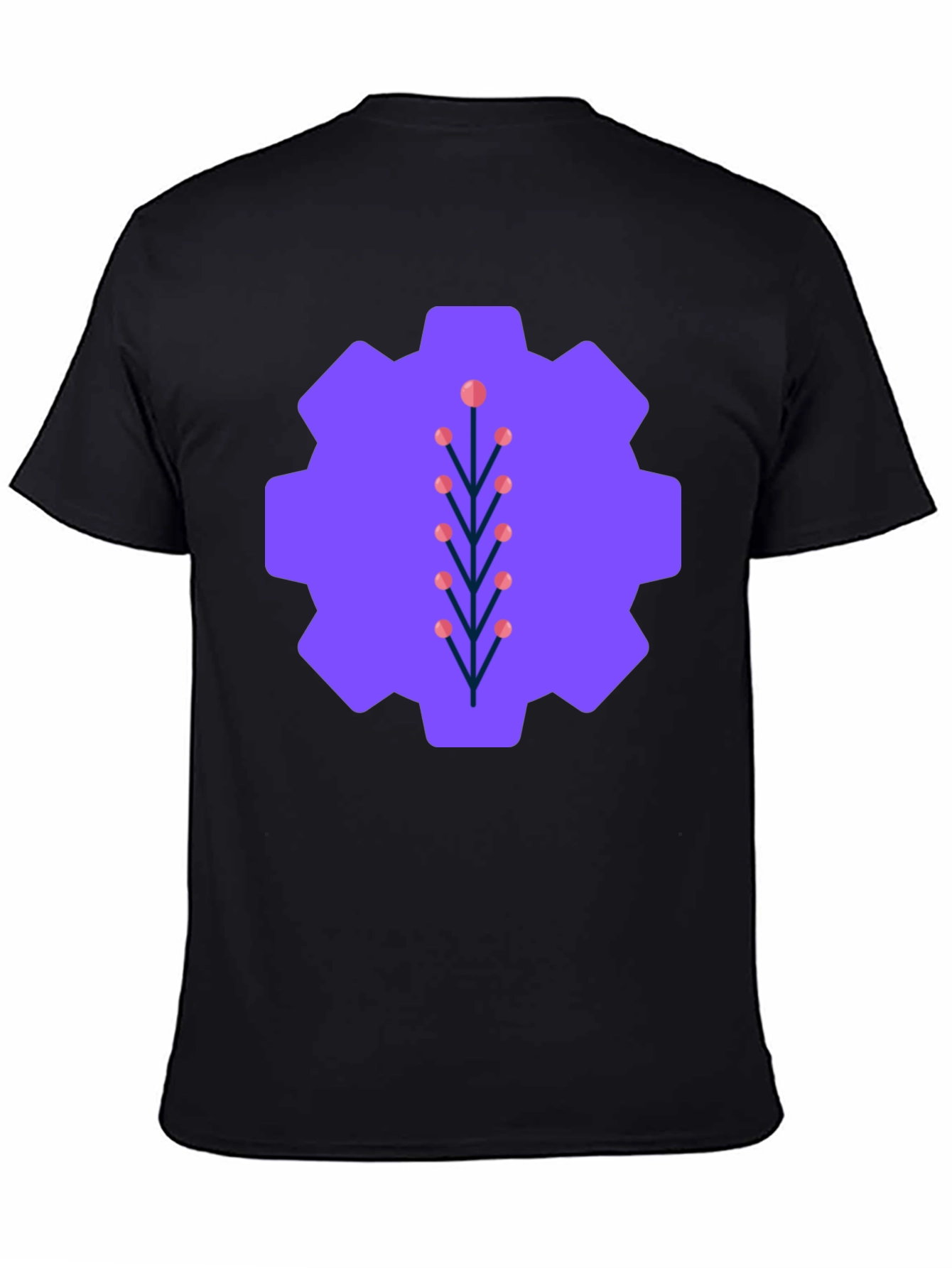 Camiseta Negra con Diseño de Engranaje Floral