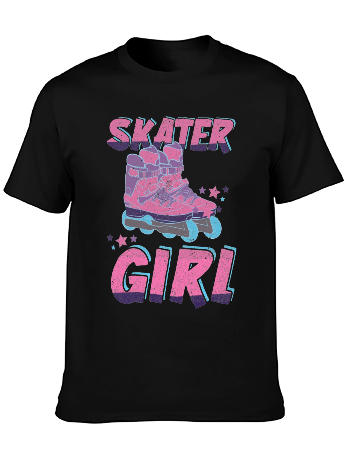 Camiseta Negra Skater Girl Patines Retro