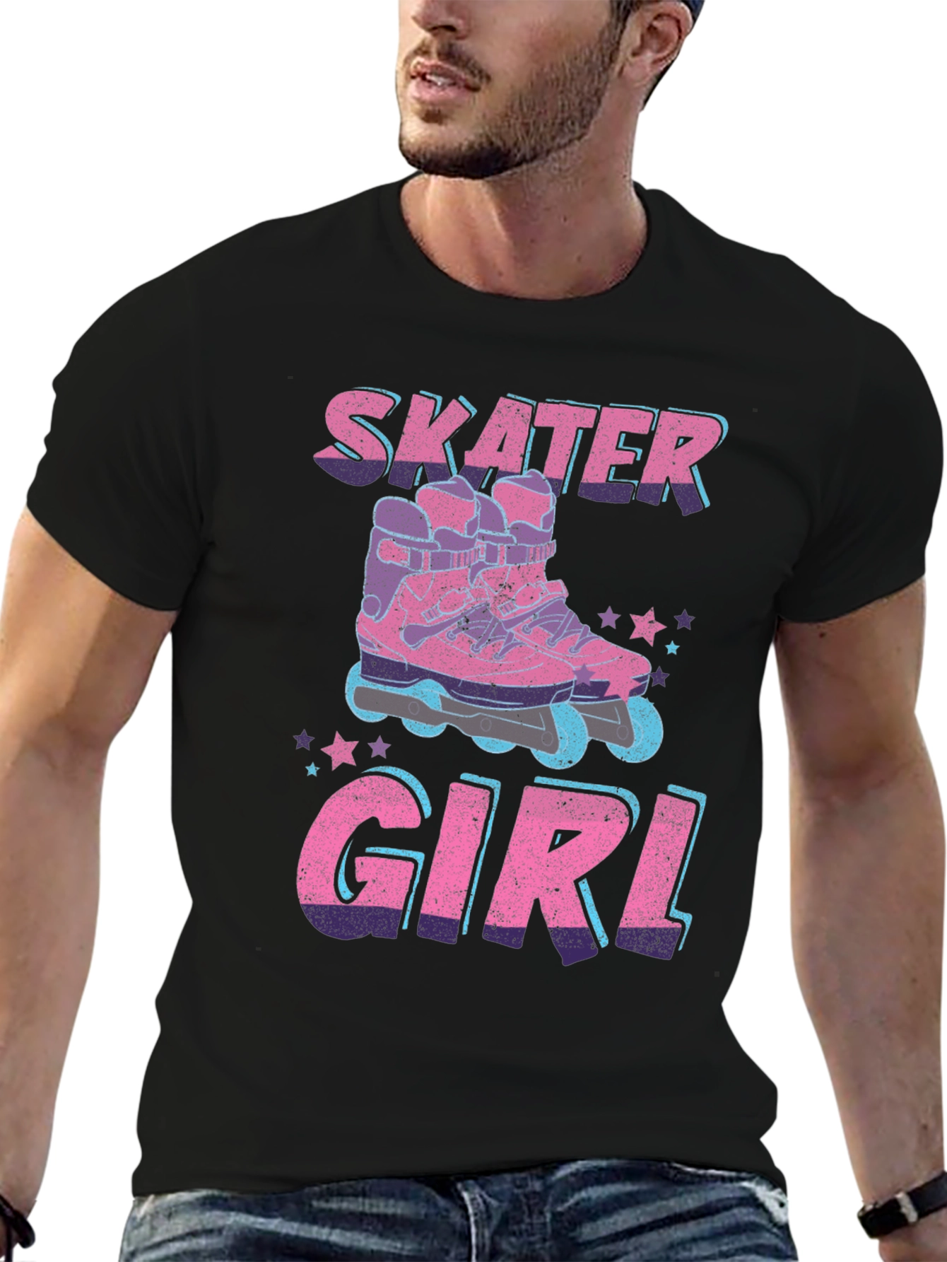 Camiseta Negra Skater Girl Patines Retro