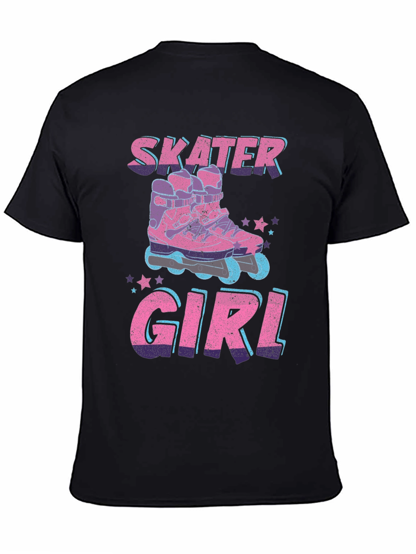 Camiseta Negra Skater Girl Patines Retro