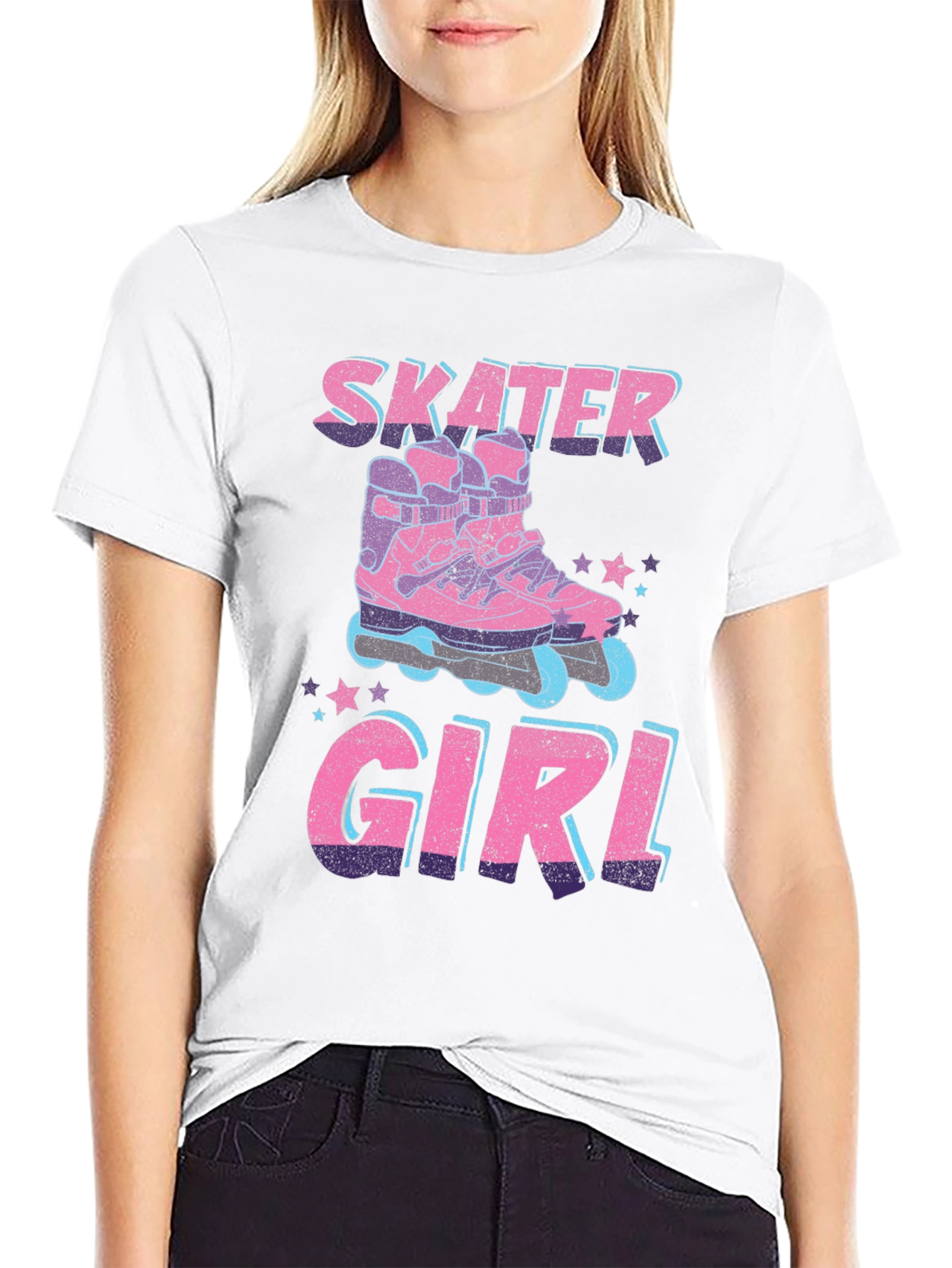 Camiseta Negra Skater Girl Patines Retro