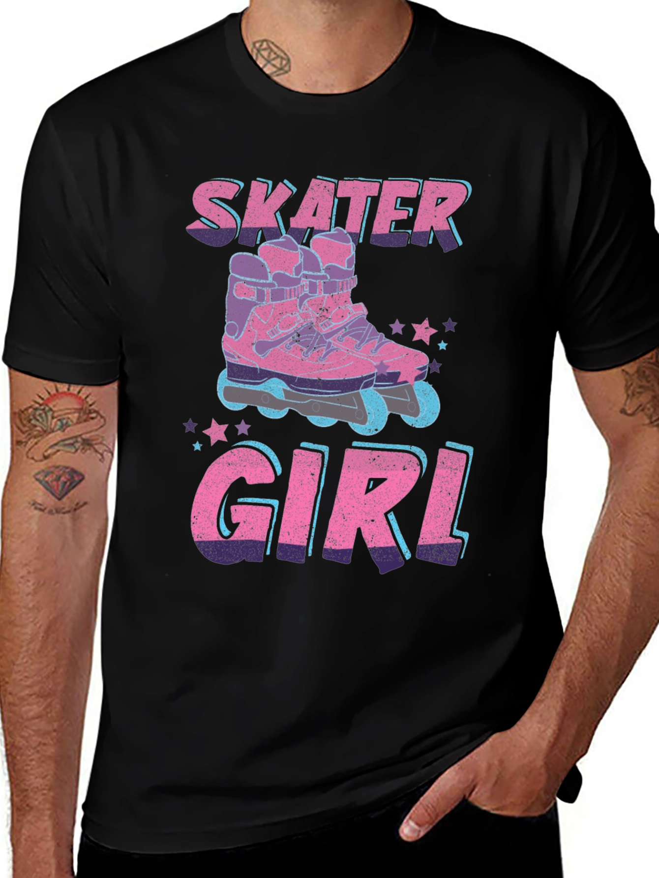 Camiseta Negra Skater Girl Patines Retro