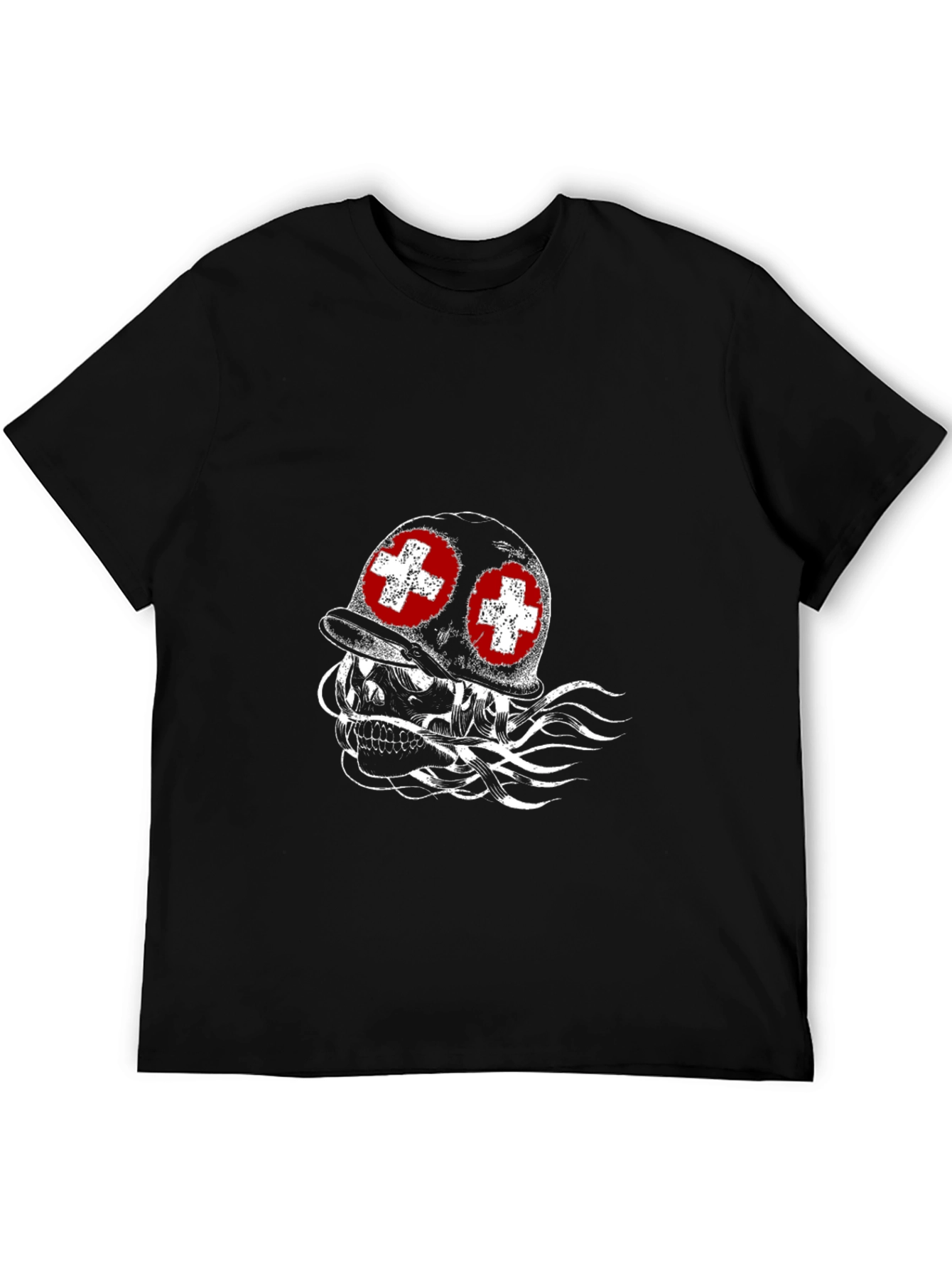 Camiseta Negra con Diseño de Cráneo Militar