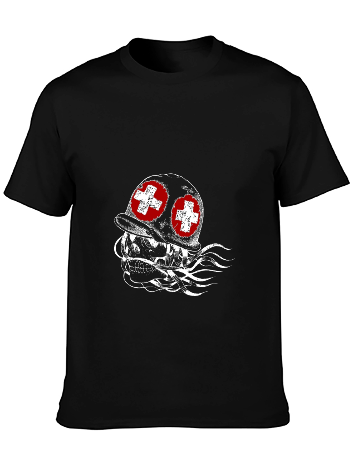 Camiseta Negra con Diseño de Cráneo Militar