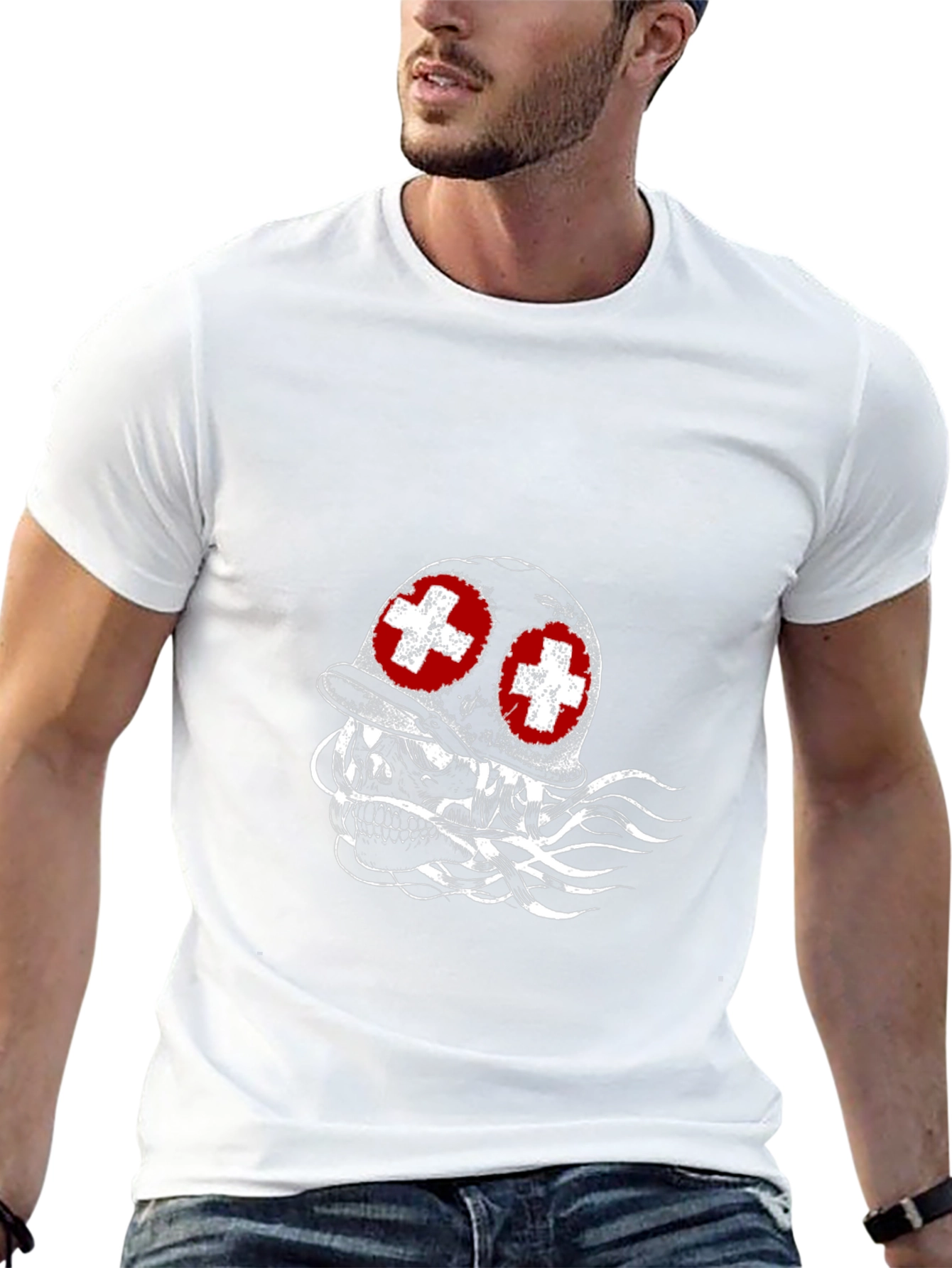 Camiseta Negra con Diseño de Cráneo Militar