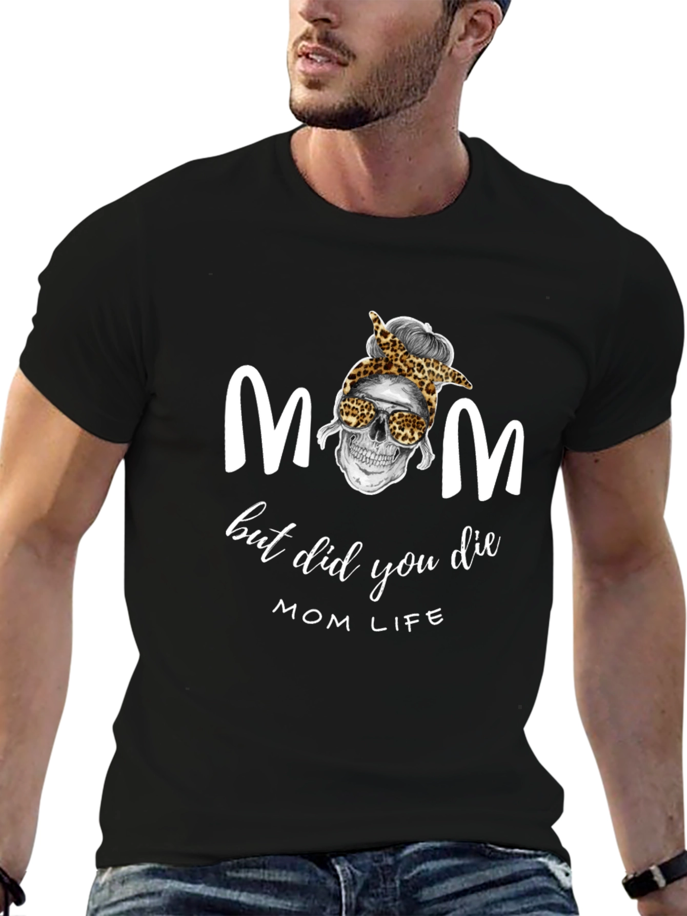 Camiseta Negra de Hombre con Diseño Mom Life