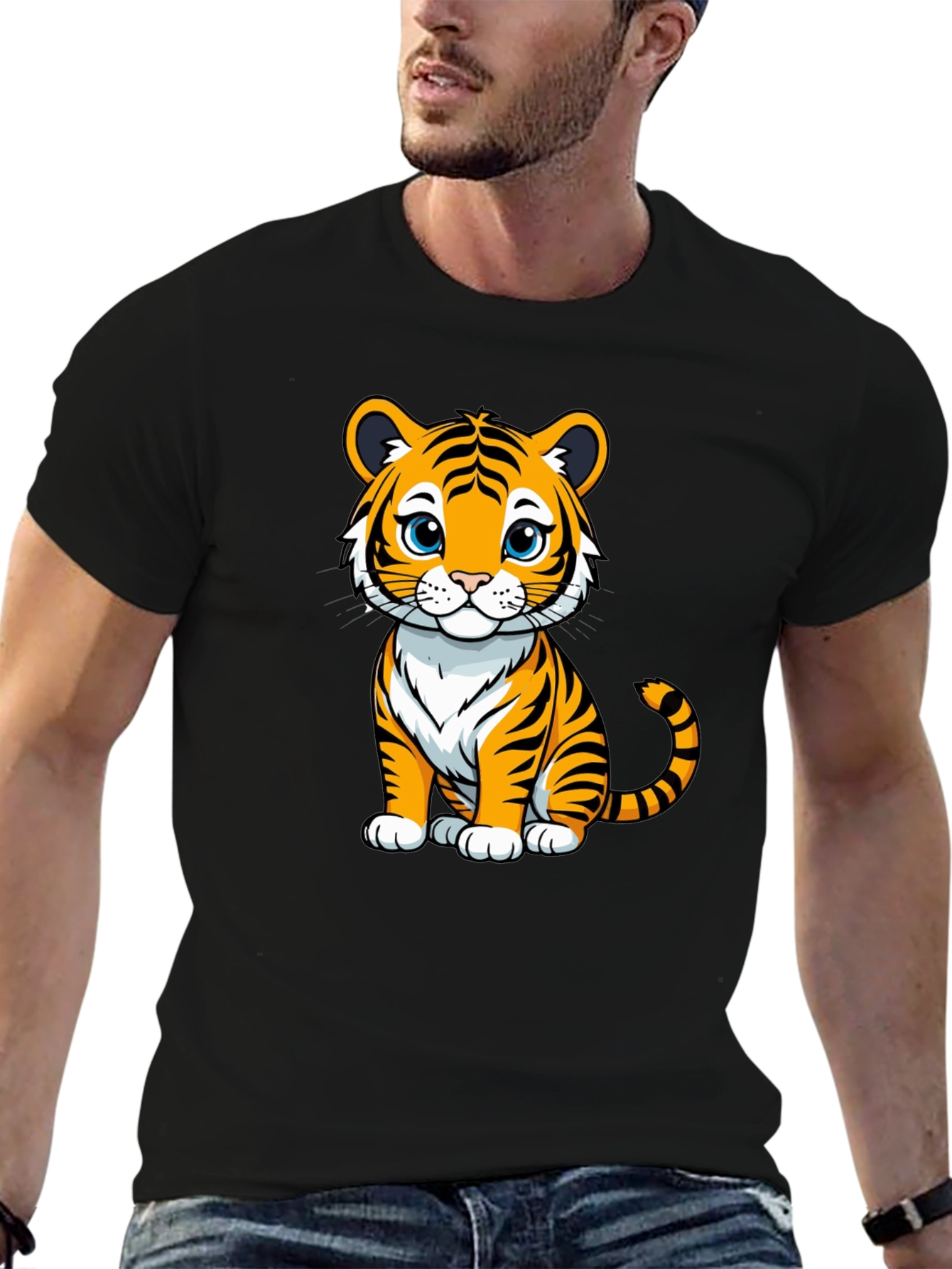 Camiseta Negra con Diseño de Tigre Kawaii