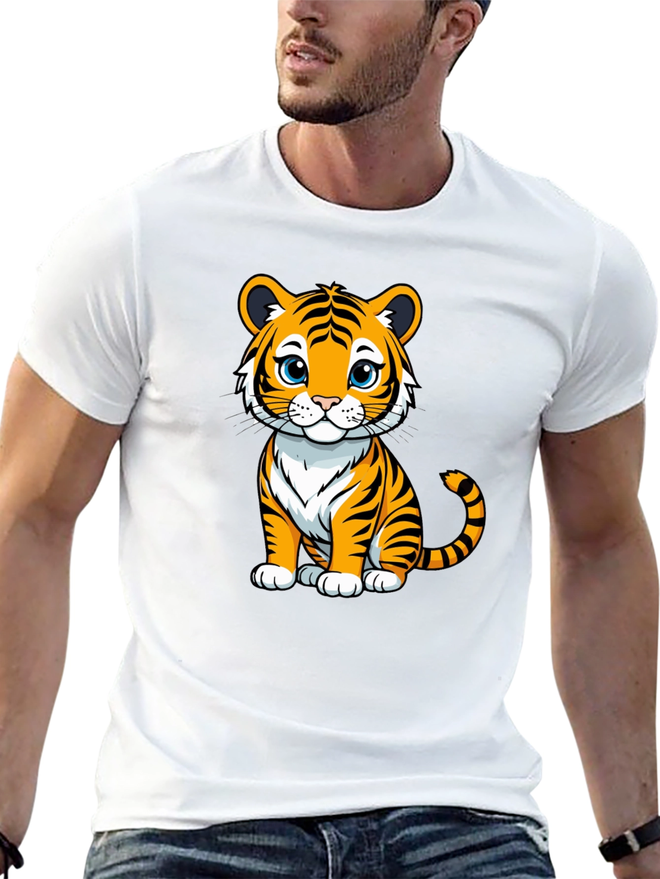 Camiseta Negra con Diseño de Tigre Kawaii