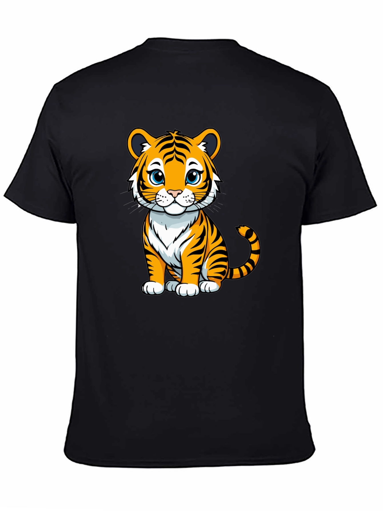 Camiseta Negra con Diseño de Tigre Kawaii
