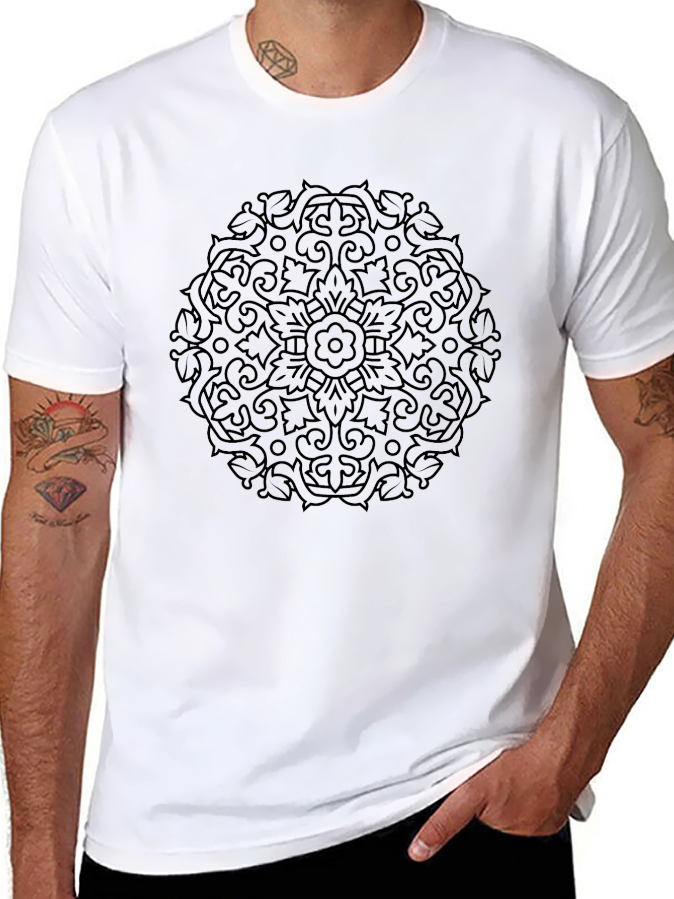 Camiseta Negra Hombre Diseño Mandala
