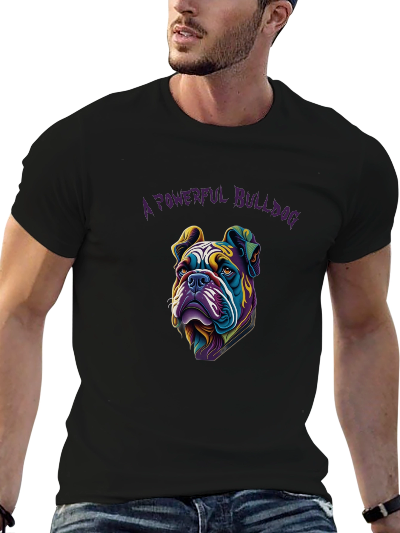 Camiseta Negra: Diseño Bulldog Poderoso