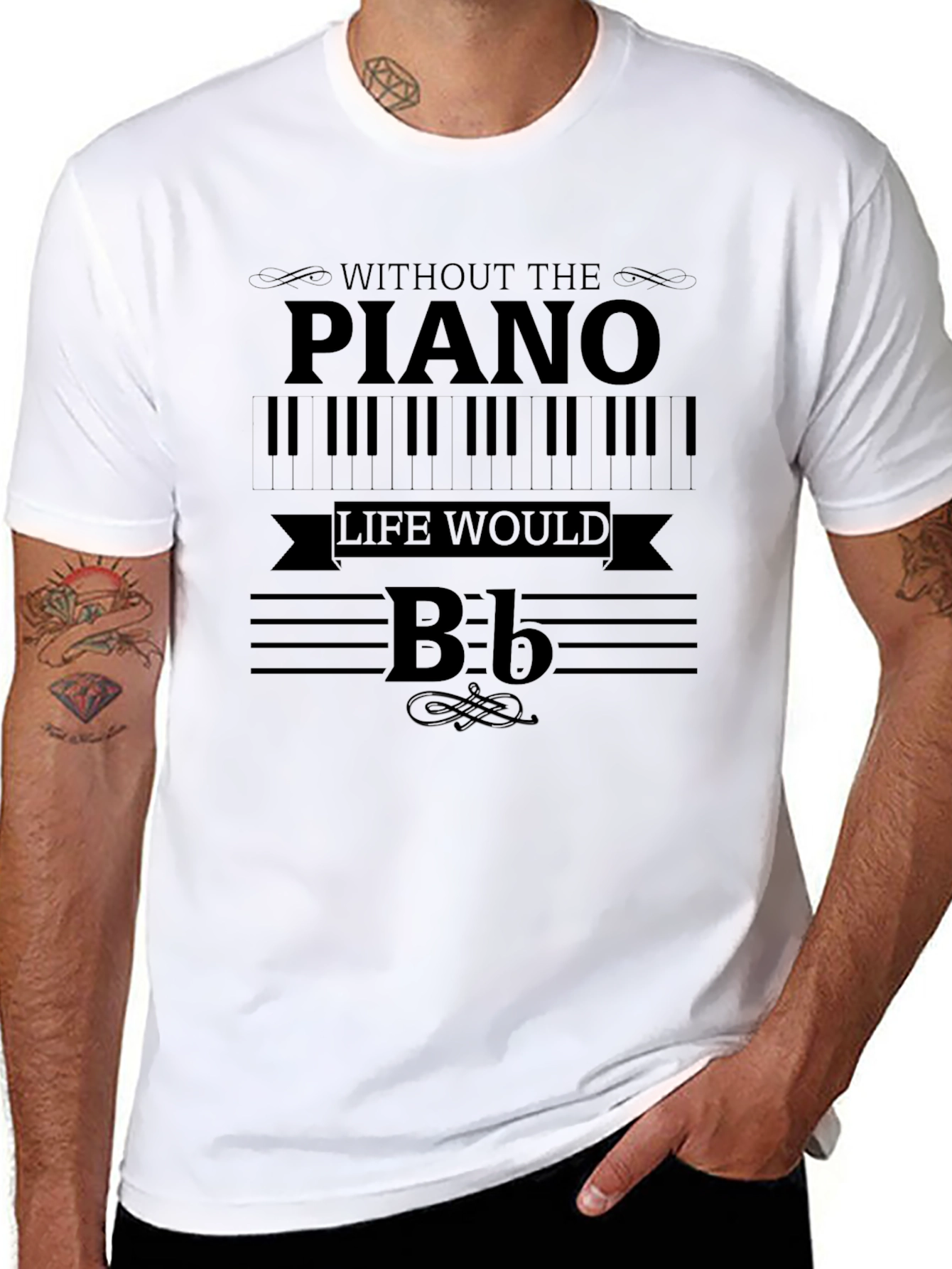 Camiseta Negra con Diseño Musical Piano