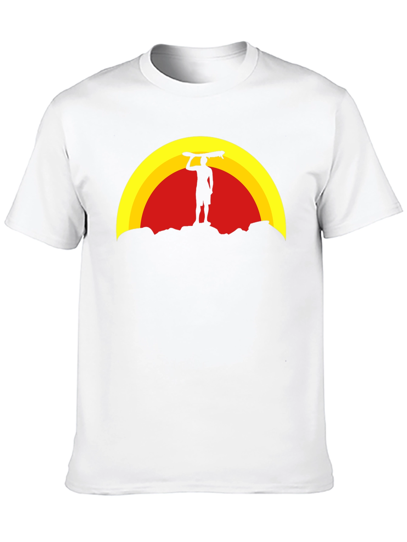 Camiseta Negra: Silueta de Surfista al Atardecer