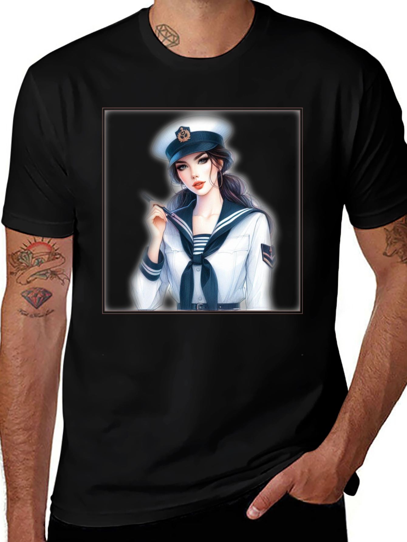 Camiseta Negra con Diseño de Marinera Anime