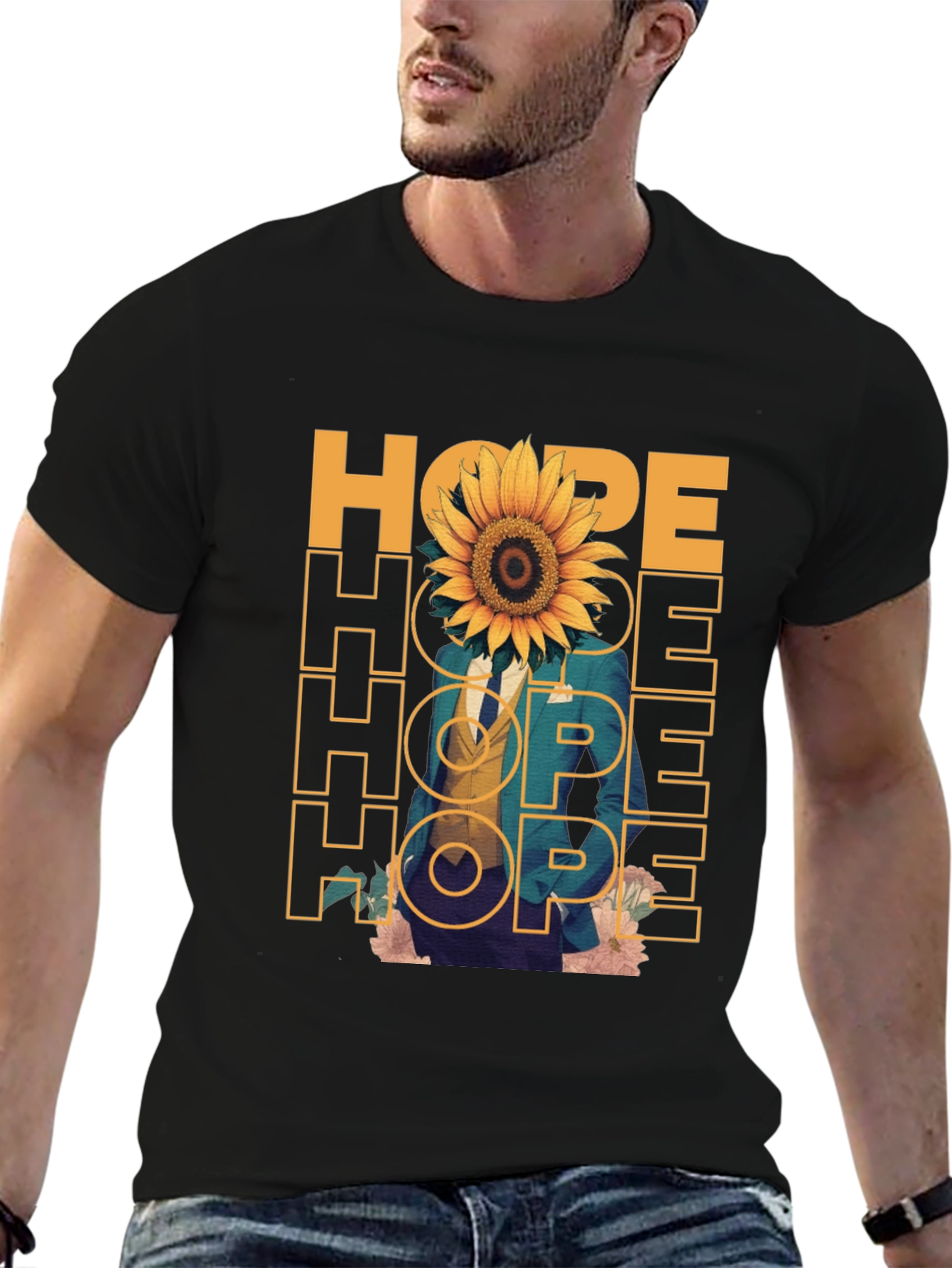 Camiseta Negra Hope con Girasol