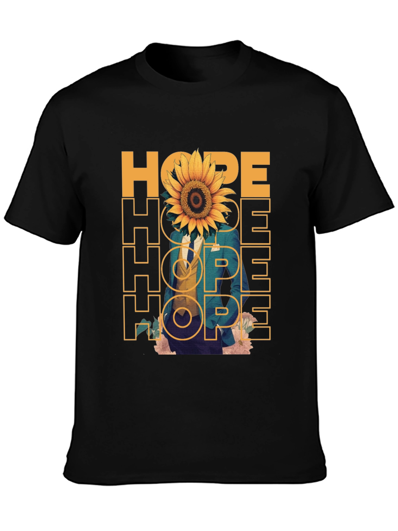 Camiseta Negra Hope con Girasol