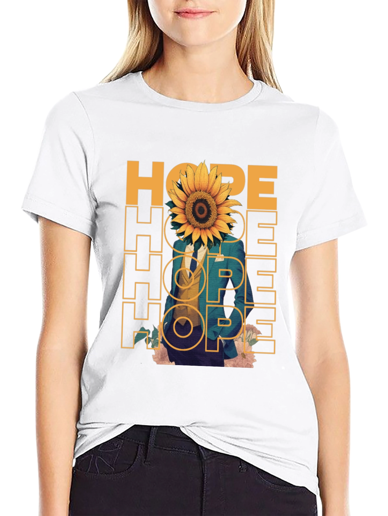 Camiseta Negra Hope con Girasol