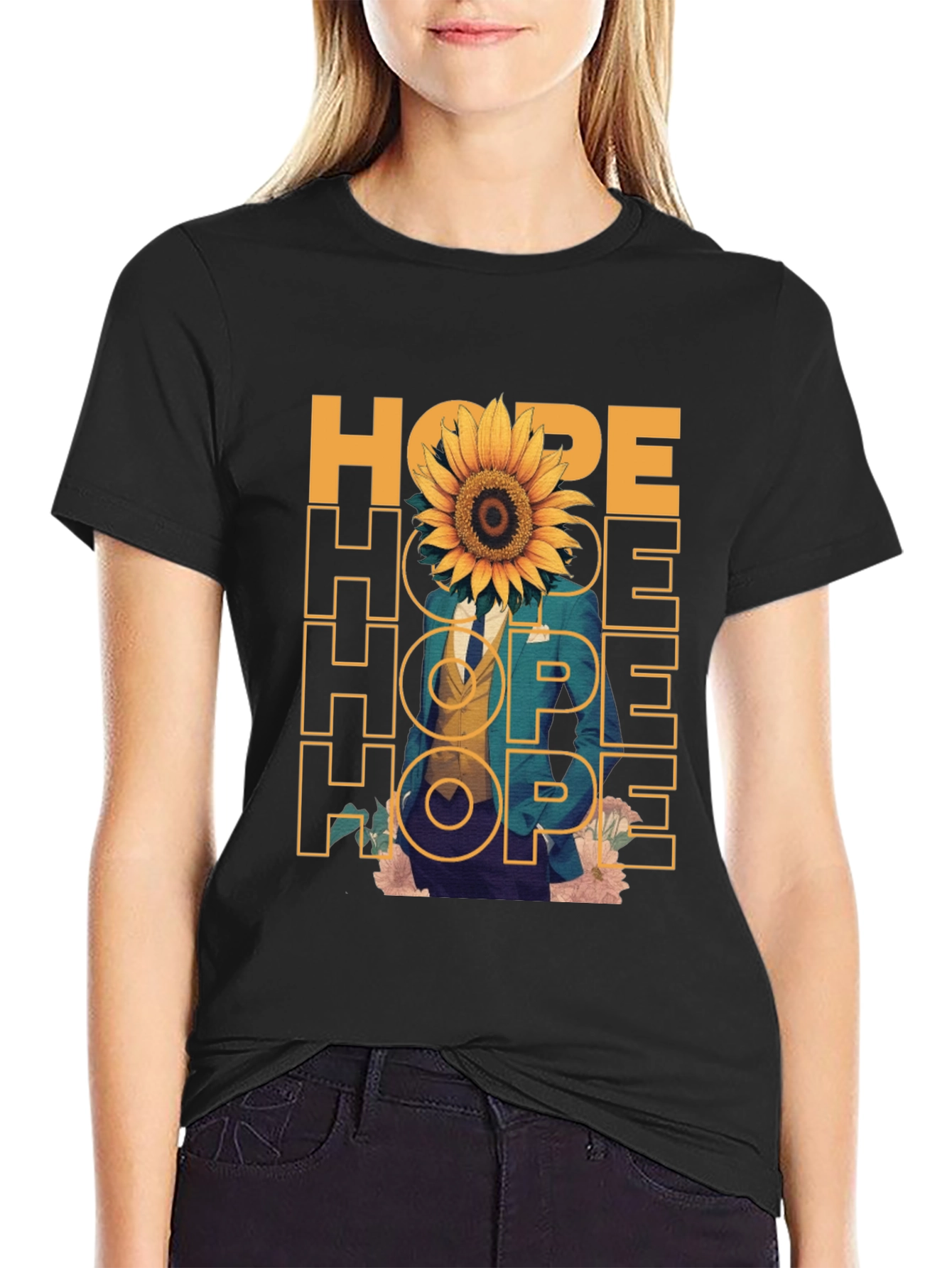 Camiseta Negra Hope con Girasol