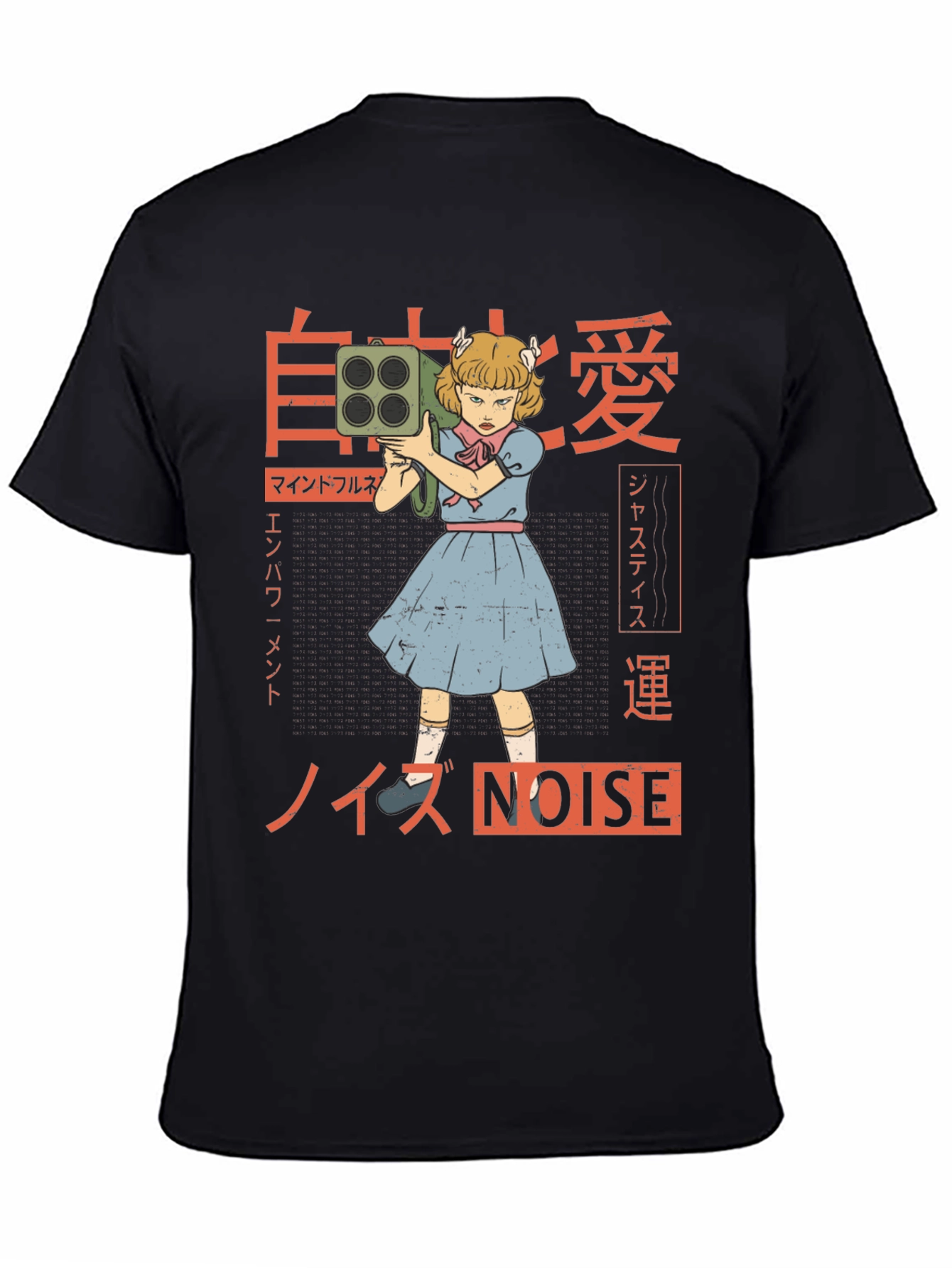 Camiseta Negra con Diseño Estilo Anime NOISE