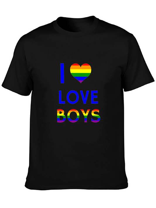 Camiseta Negra I Love Boys con Corazón Orgullo LGBT
