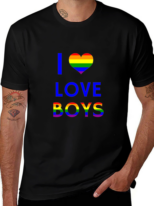 Camiseta Negra I Love Boys con Corazón Orgullo LGBT