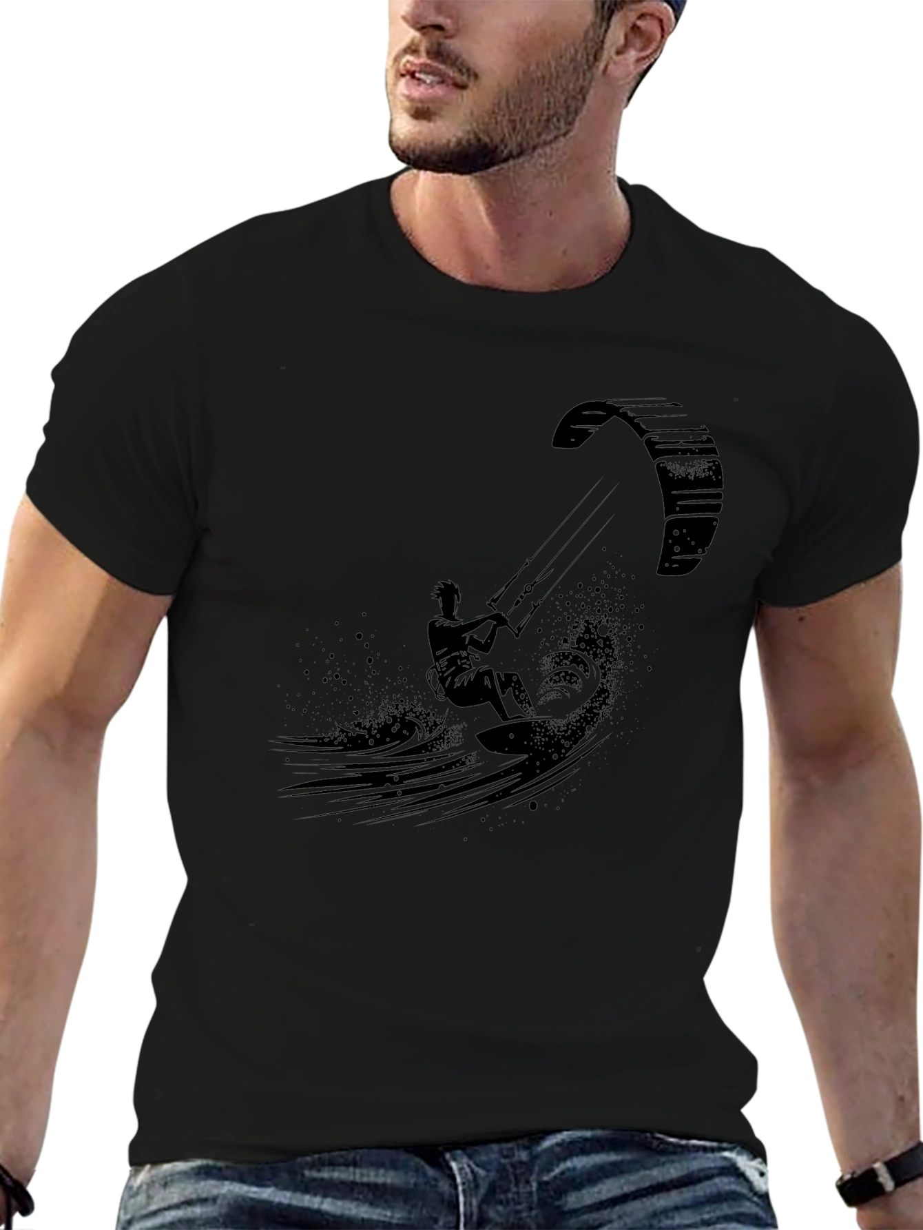 Camiseta Negra Hombre Kite Surf