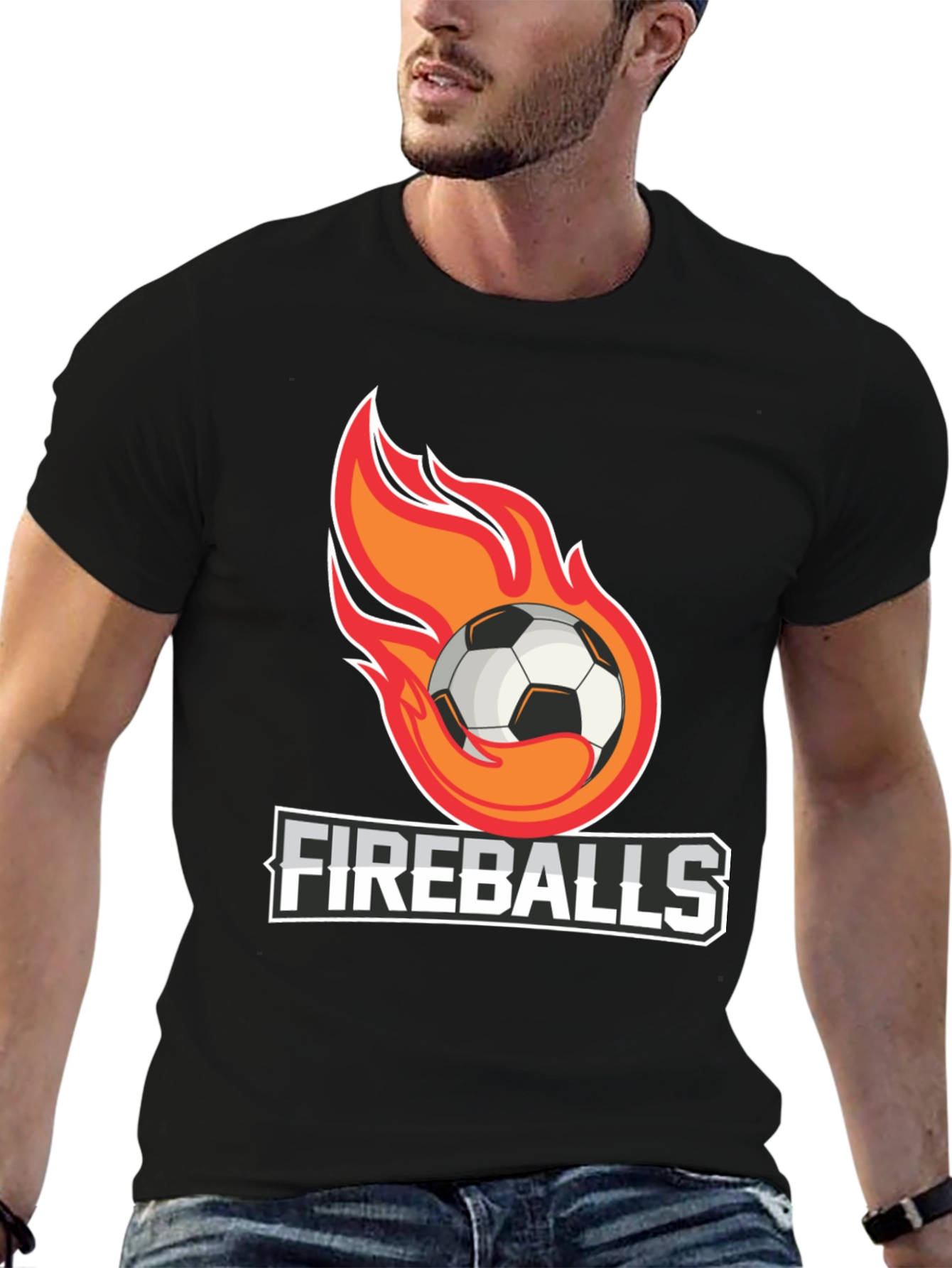 Camiseta Negra Fireballs Fútbol en Llamas