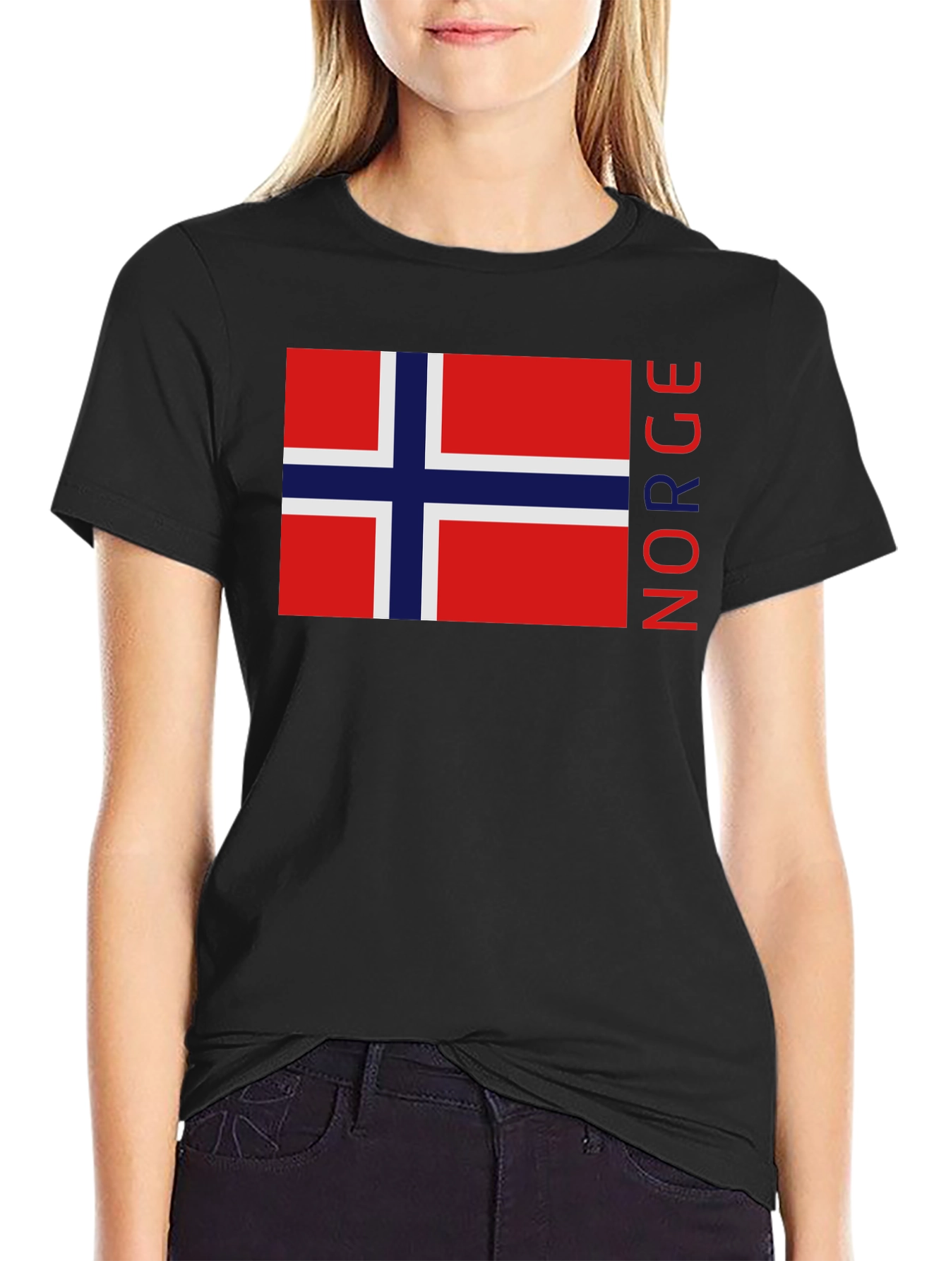 Camiseta Negra con Bandera de Noruega